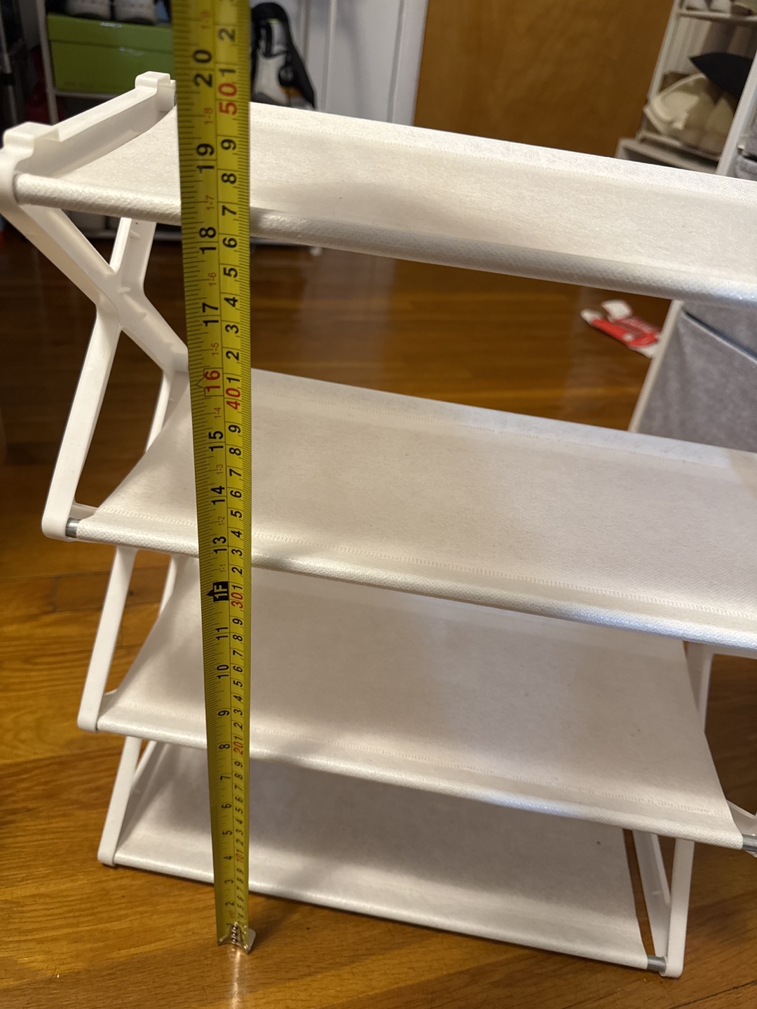 White Fabric 4-Tier Stackable Shoe Rack - photo 4