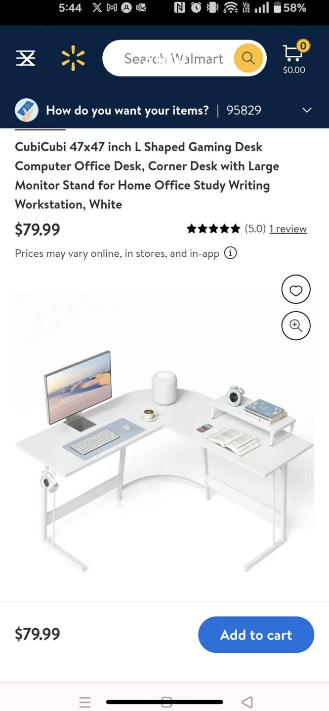 CubiCubi 47x47 inch L Shaped Gaming Desk - White - photo 2
