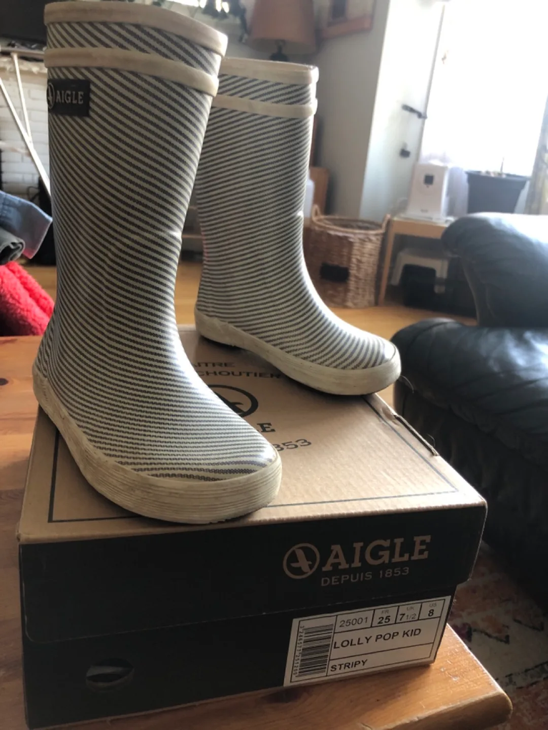 Aigle Lolly Pop Kid Stripy Rain Boots - Size 8 thumbnail