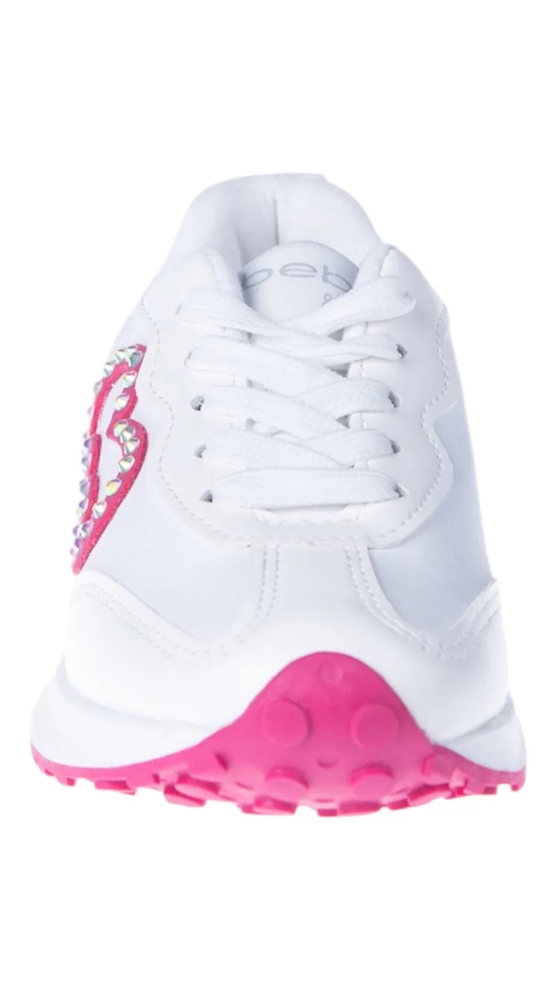 Girls' Bebe White & Pink Sneakers, Size 13 (US Size 3) image indicator(3)