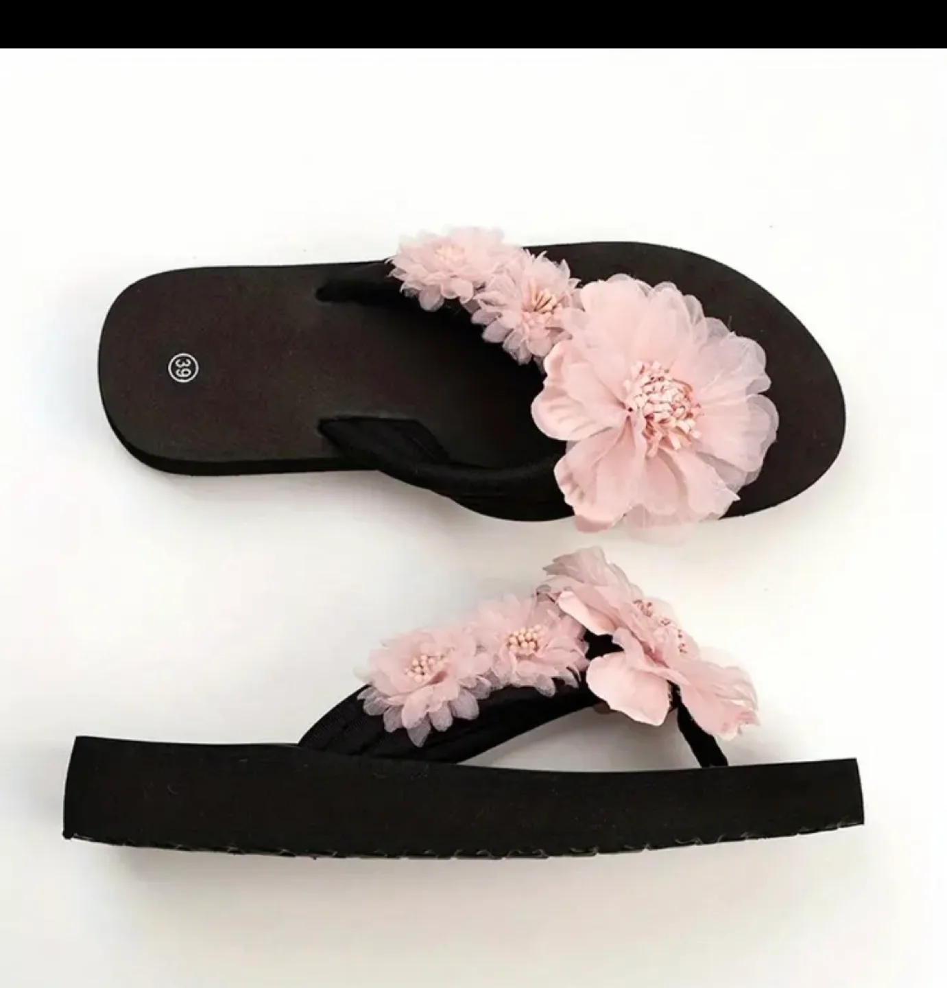 Women's Black Floral Flip-Flops Size 38 image indicator(2)