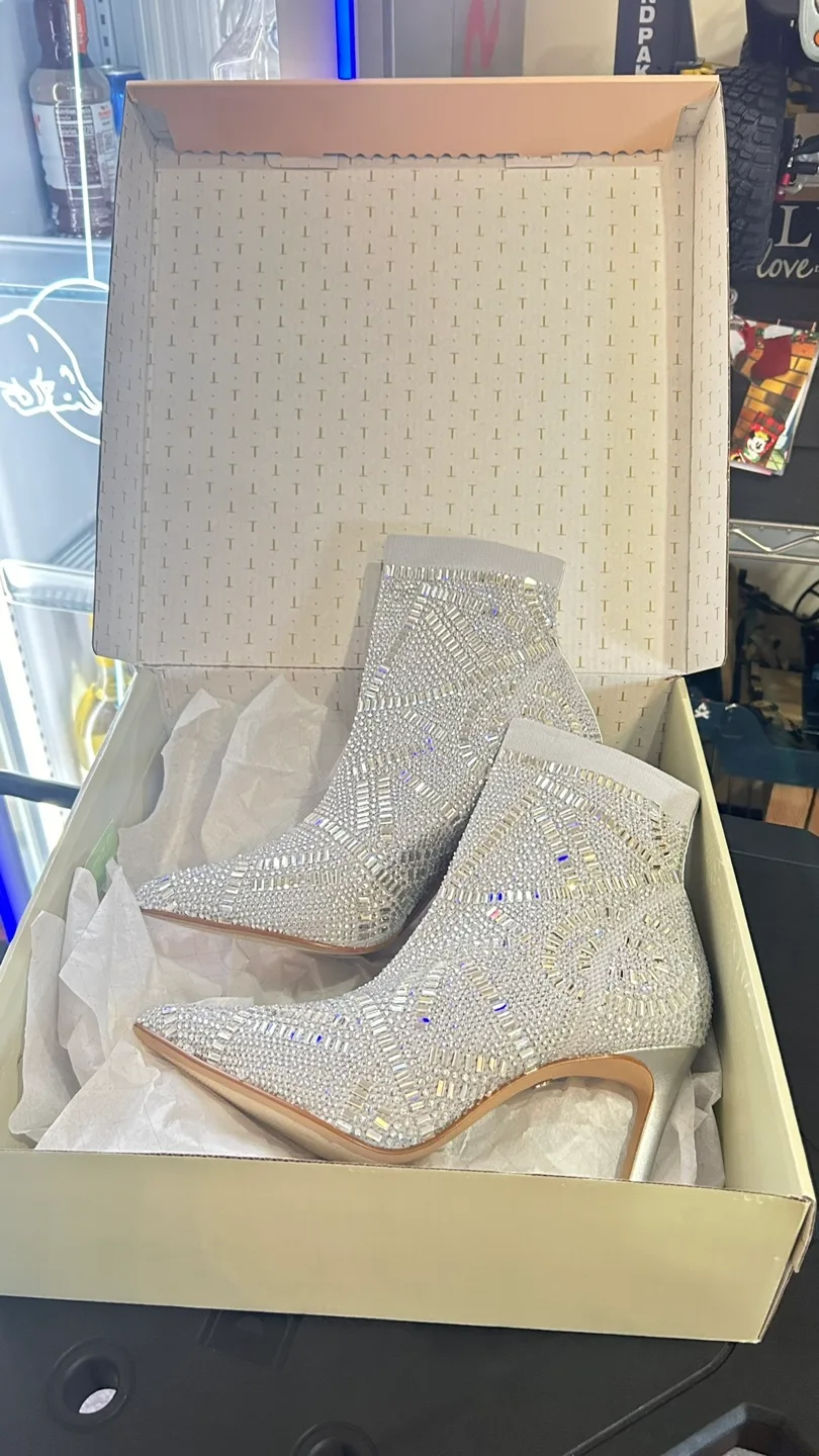 Stunning Silver Beaded Ankle Booties image indicator(2)