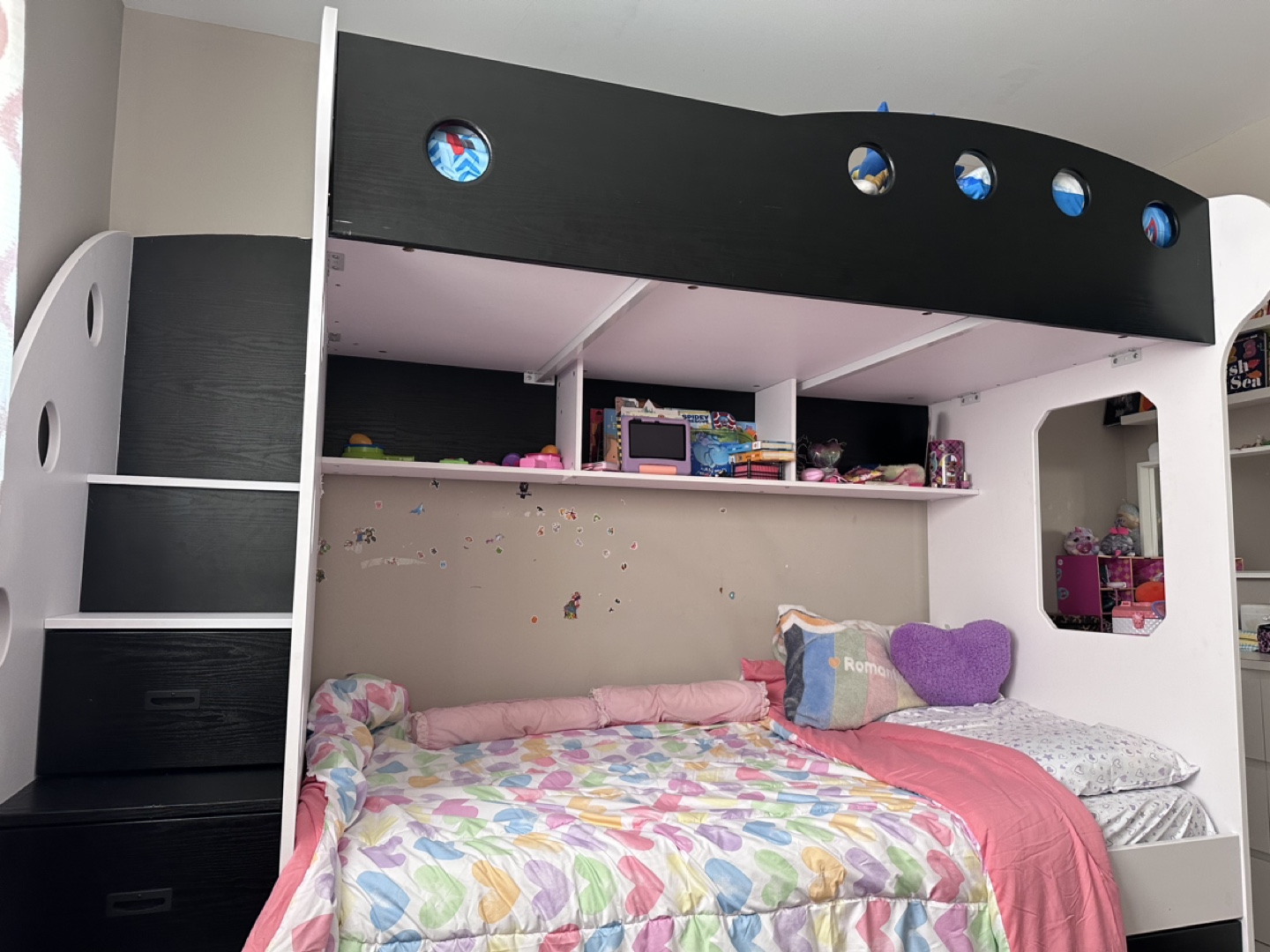 Kids Bunk Bed with Storage - Black and White - photo 3