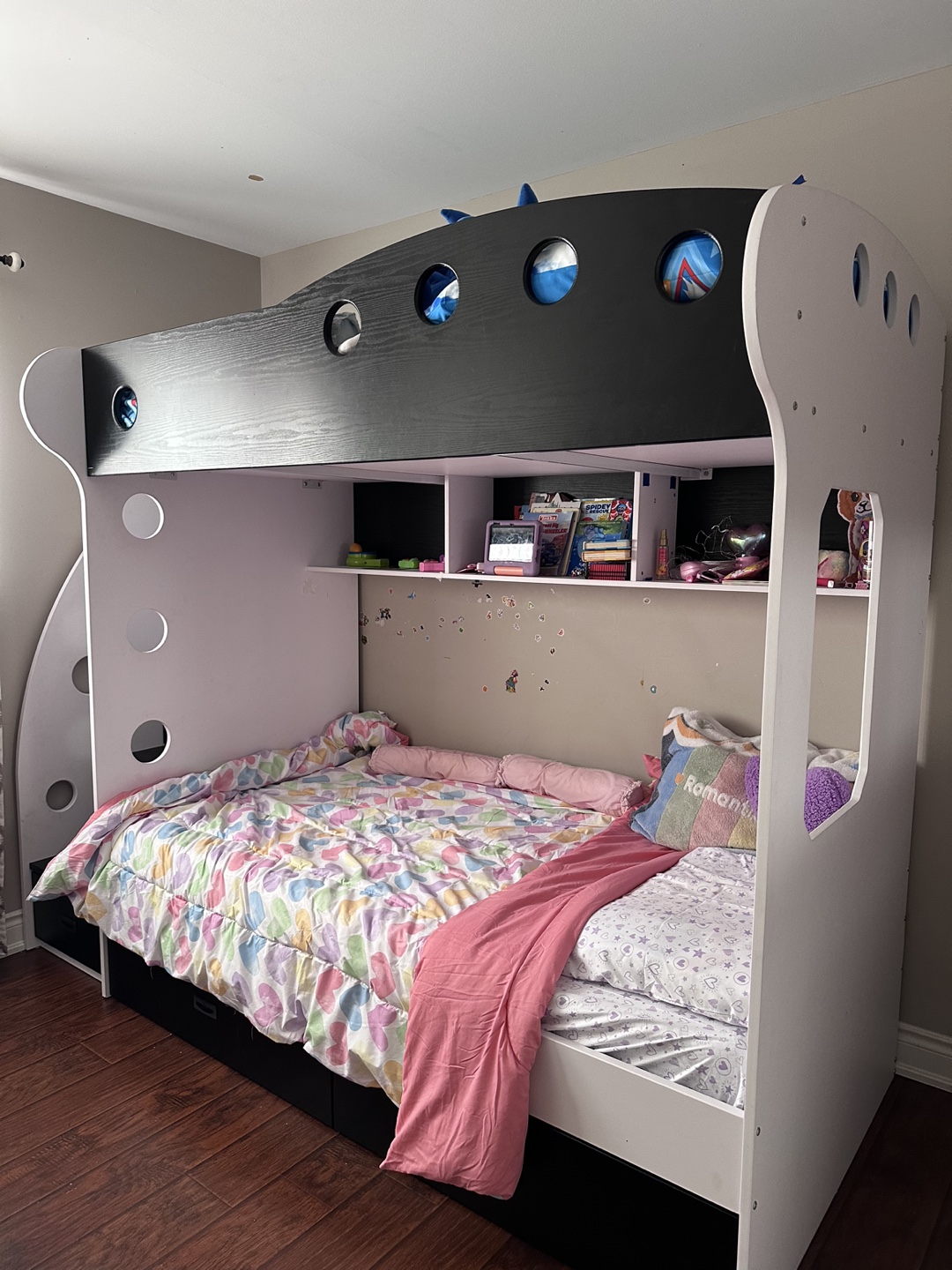 Kids Bunk Bed with Storage - Black and White - photo 2