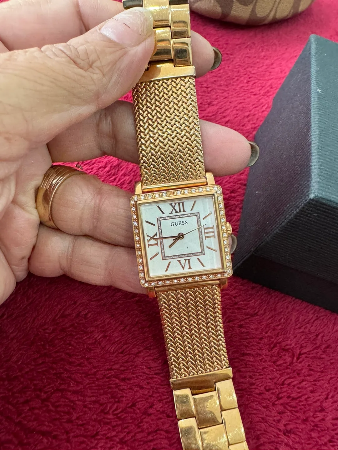 Guess Women's Gold Tone Square Watch image indicator(4)