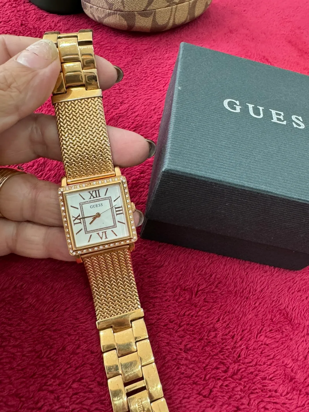 Guess Women's Gold Tone Square Watch image indicator(3)