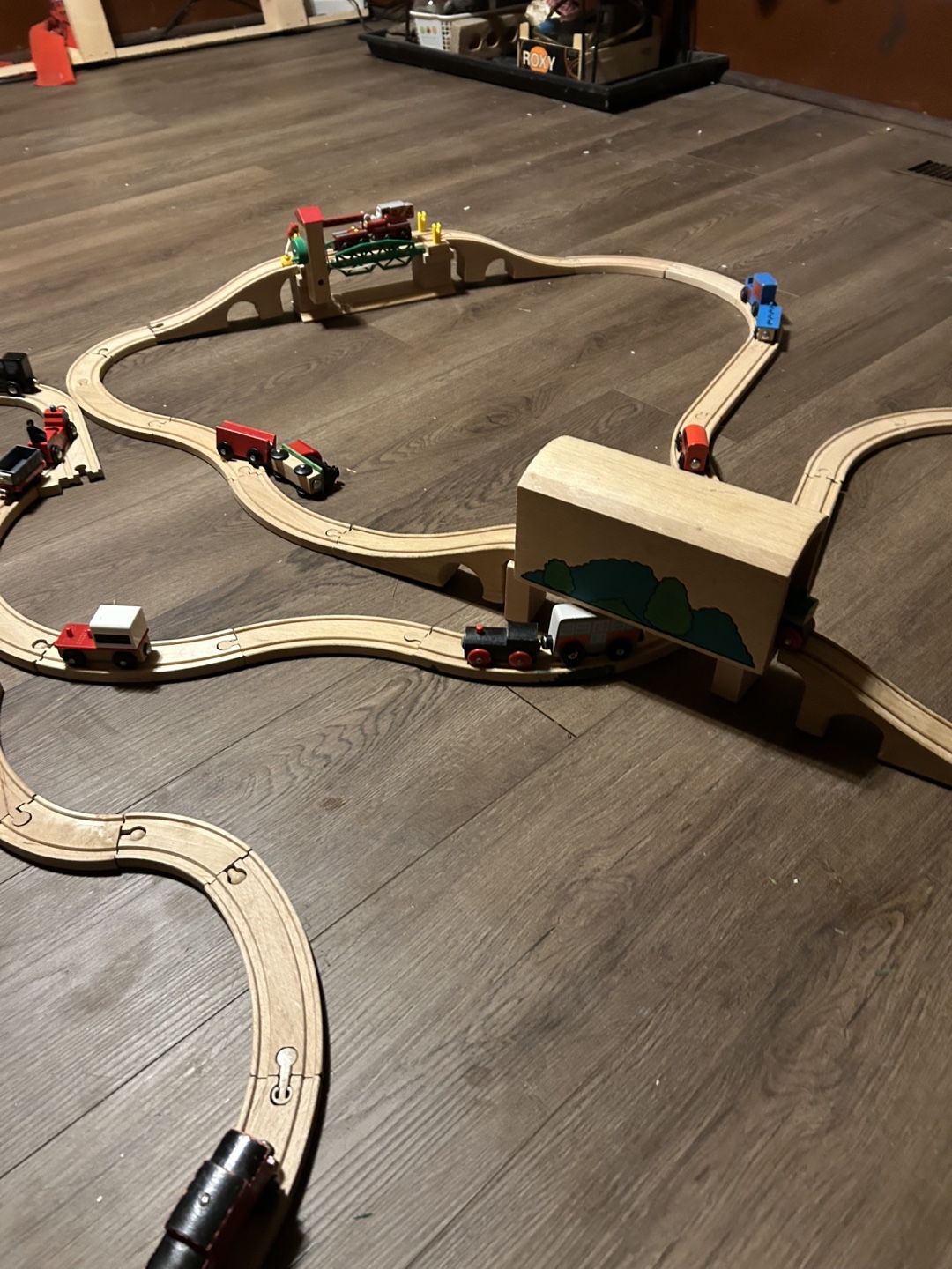 Large Wooden Train Set with Multiple Cars and Accessories