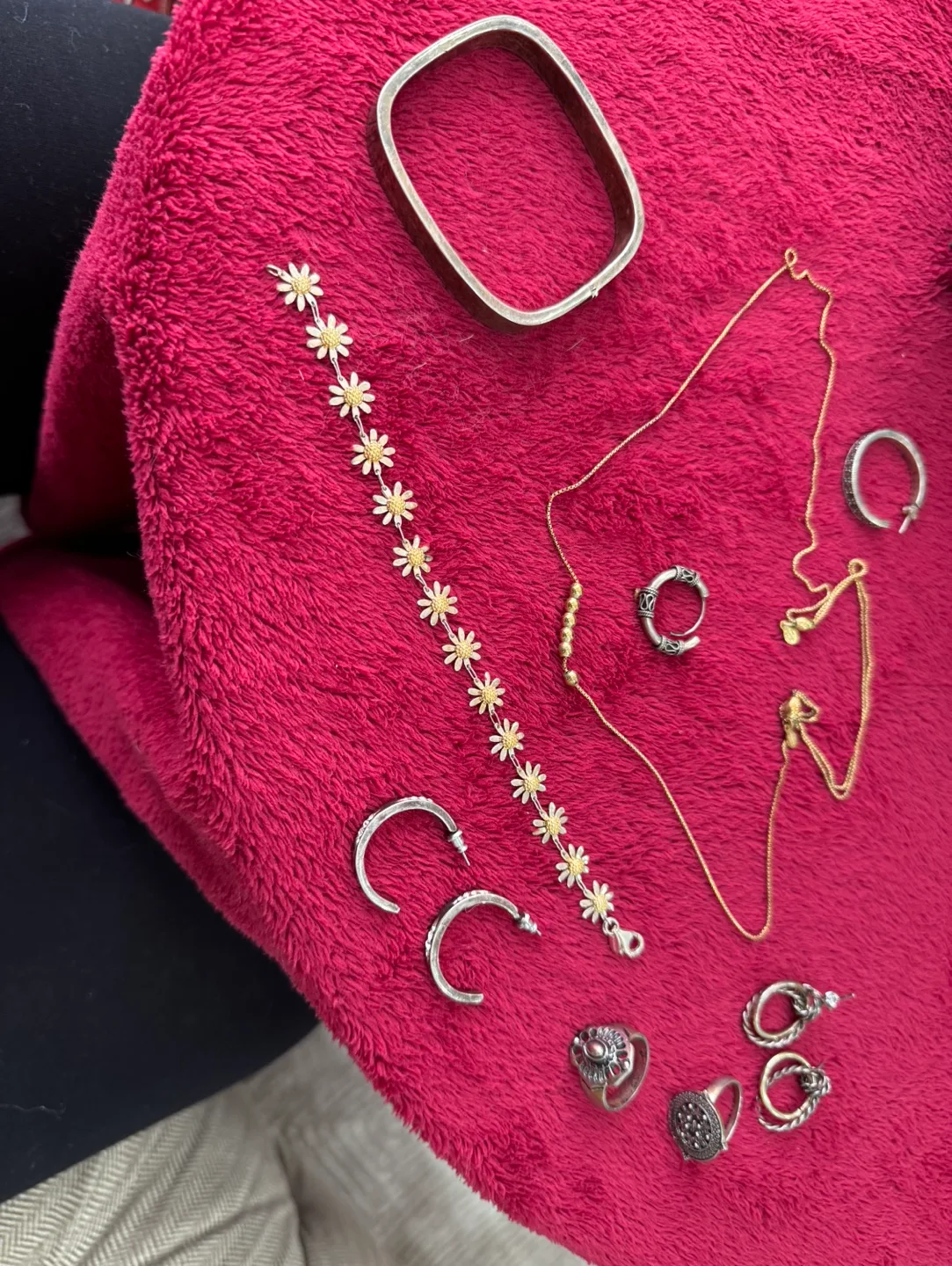 Silver Bracelet, Rings, Earrings and Necklace Lot thumbnail