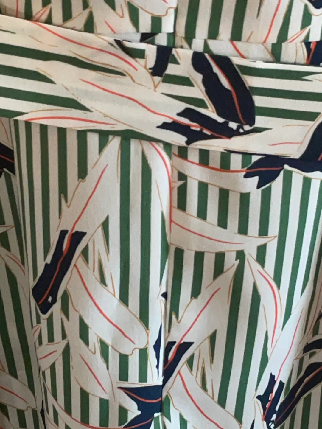 Green and White Striped Dress with Leaf Print image indicator(3)
