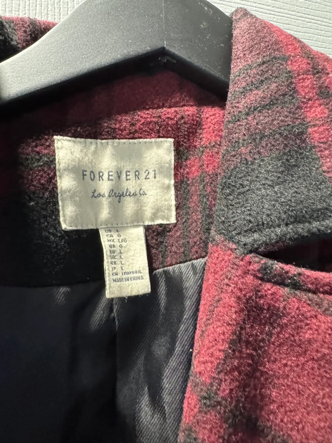 Forever 21 Red and Black Plaid Double Breasted Coat image indicator(2)