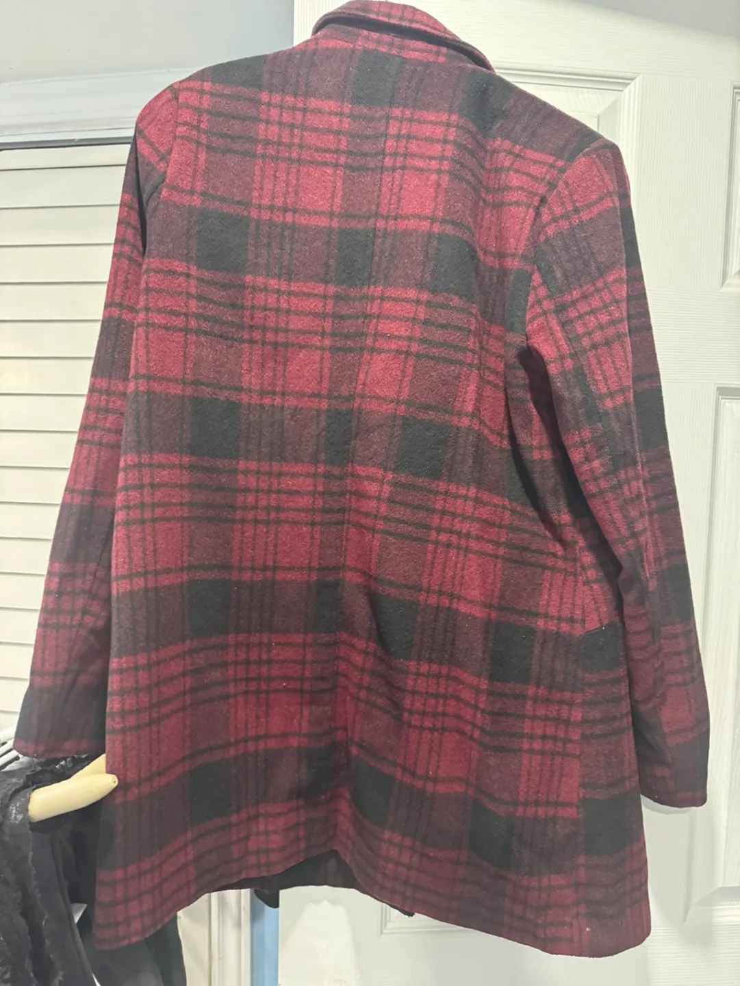 Forever 21 Red and Black Plaid Double Breasted Coat image indicator(3)
