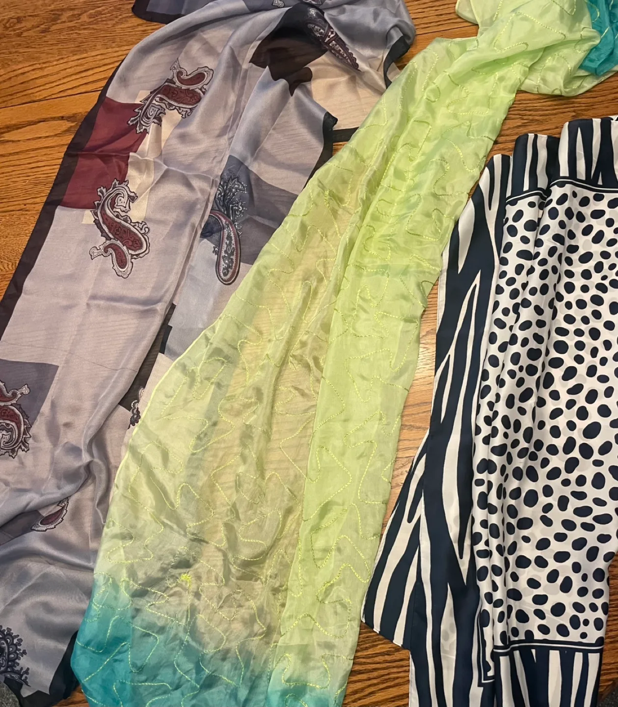 Three Silk Scarves - Paisley, Zebra & Spots thumbnail