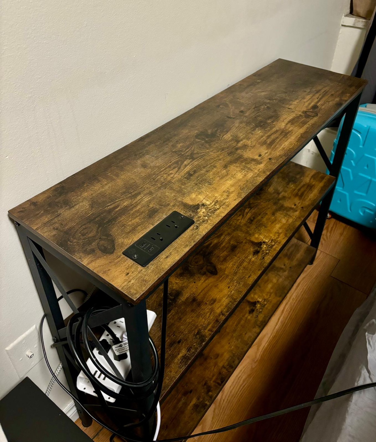 TV Unit - Rustic 3-Tier Shelving Unit with Built-in Power Strip - photo 2