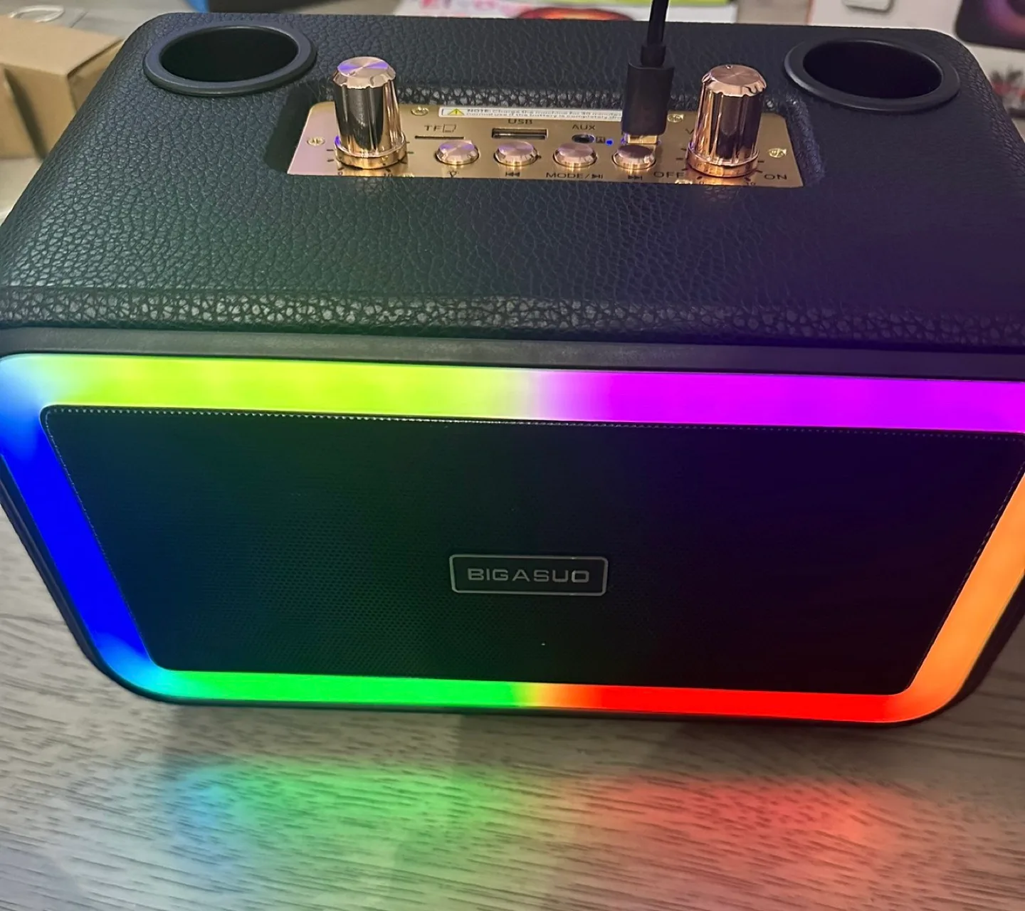 Karaoke Speaker with 2 Wireless Microphones and LED Lights image indicator(5)