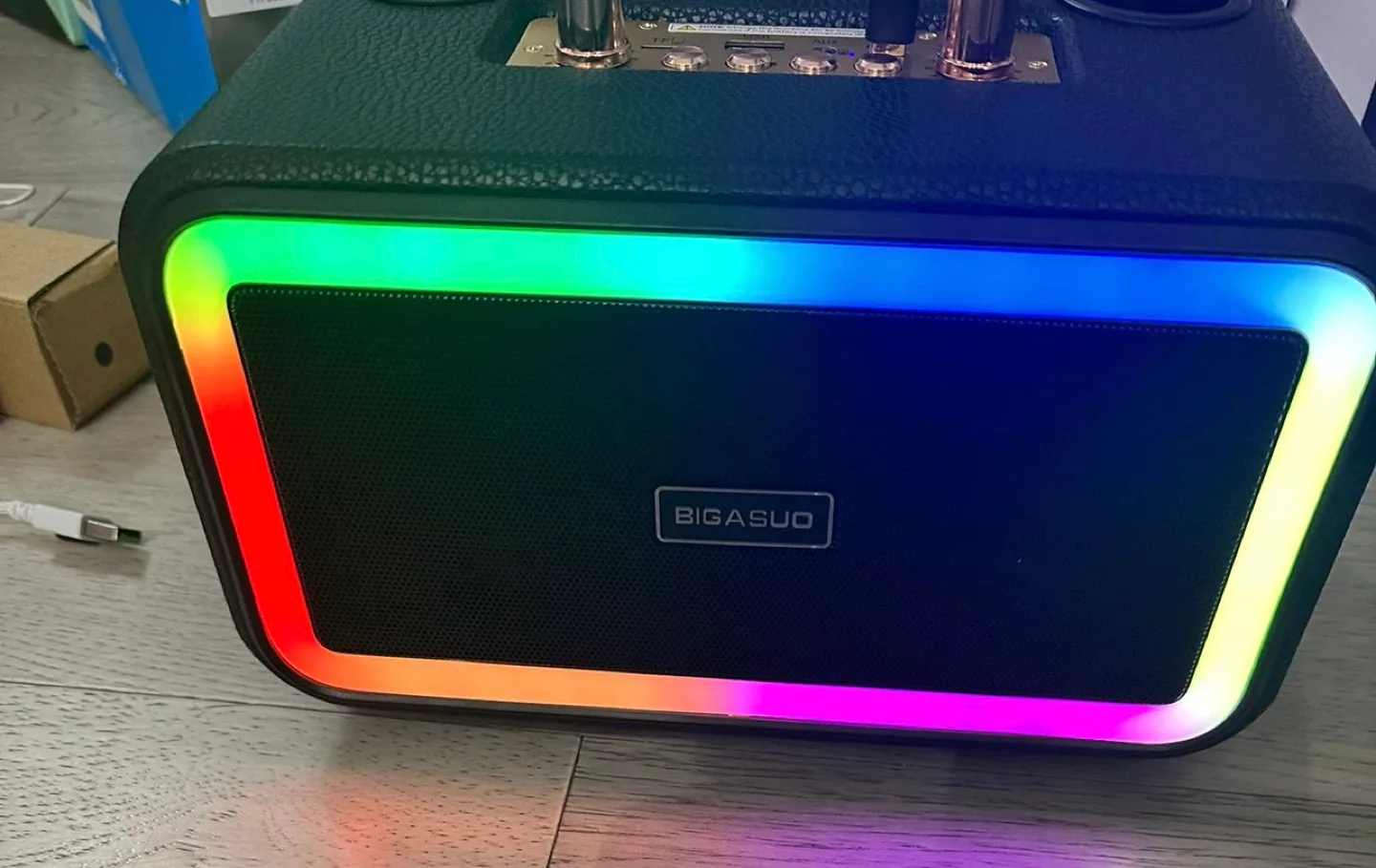 Karaoke Speaker with 2 Wireless Microphones and LED Lights image indicator(4)