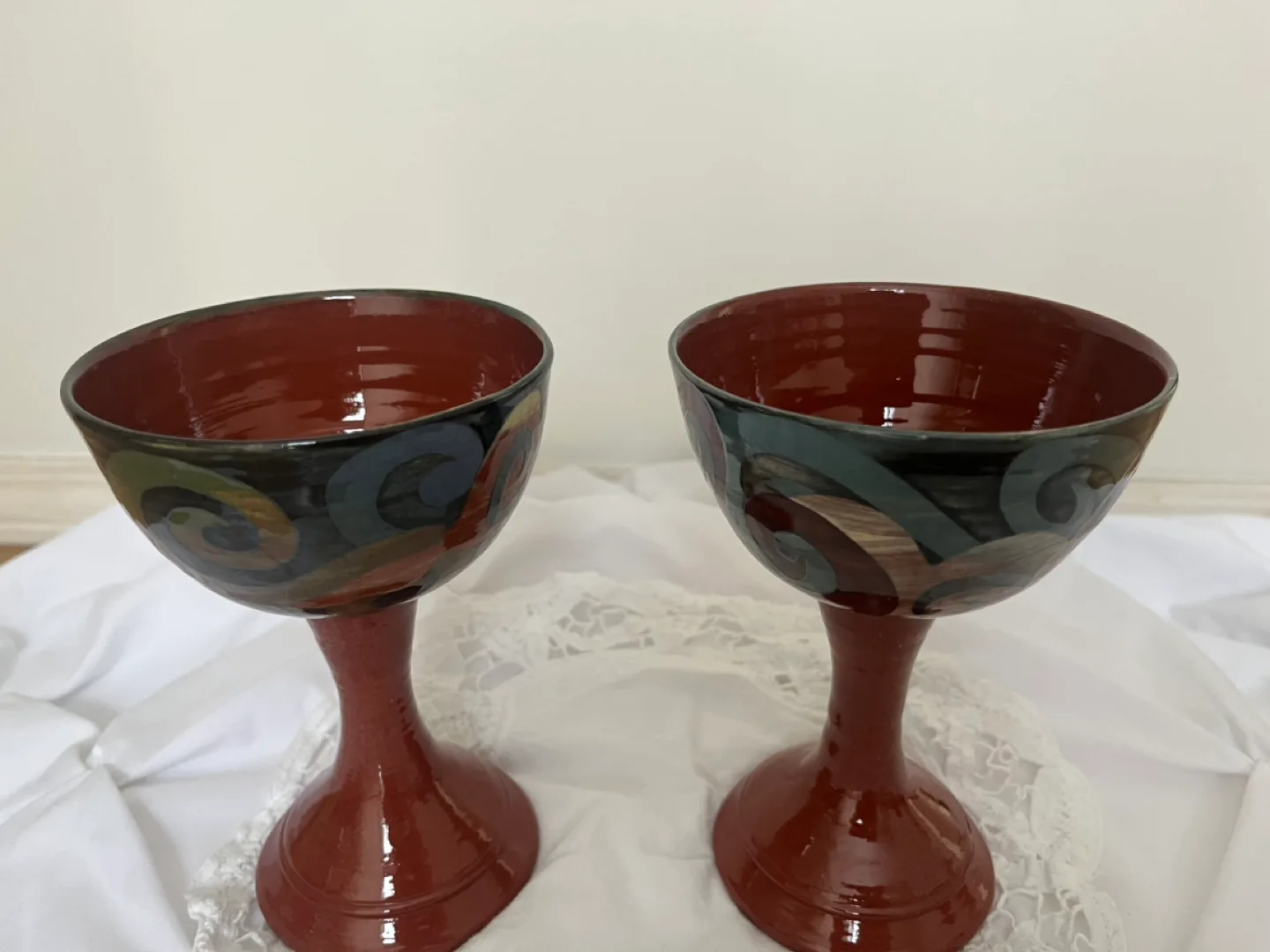 Pair of Hand-painted Ceramic Goblets image indicator(5)