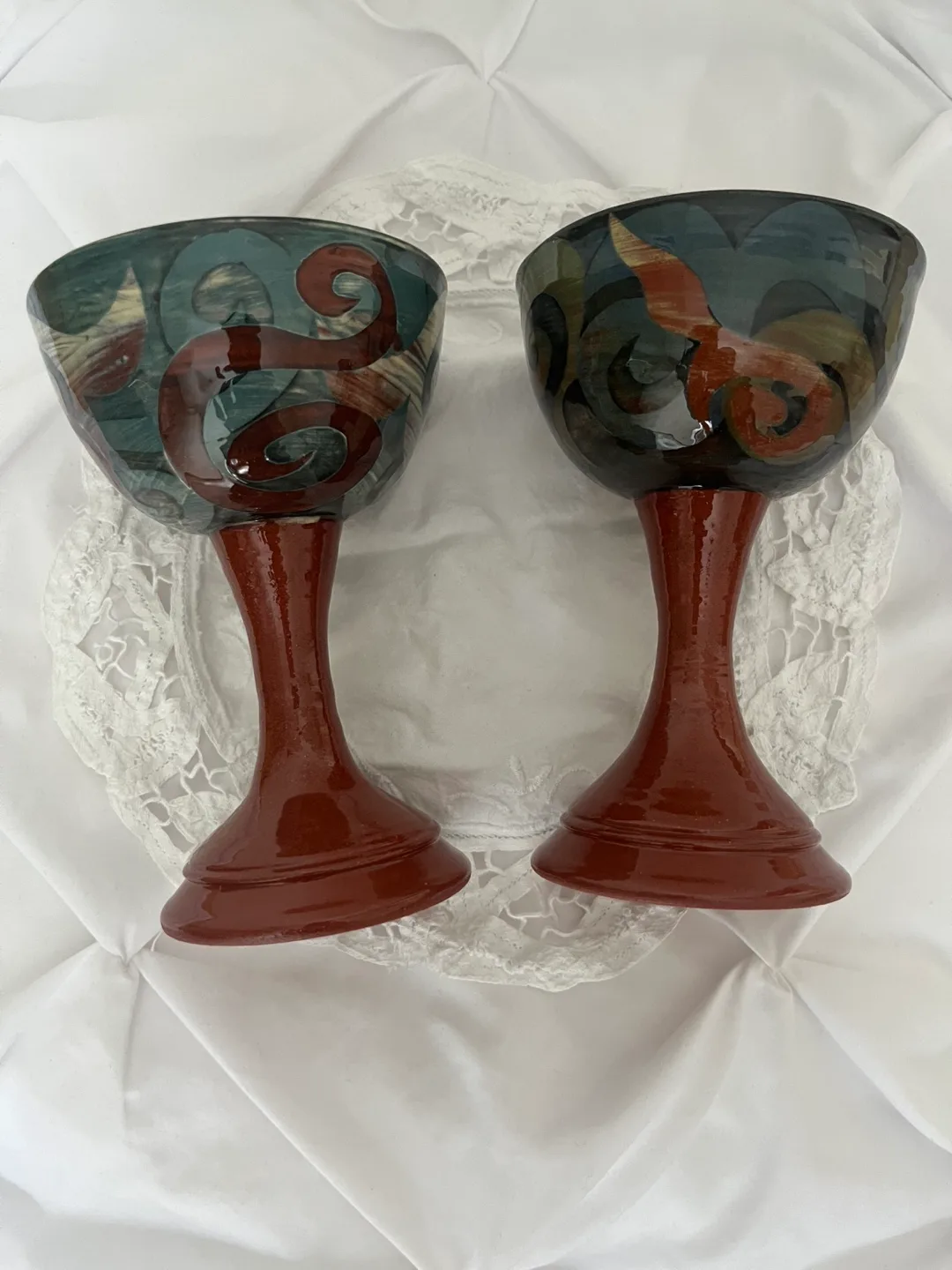 Pair of Hand-painted Ceramic Goblets image indicator(2)
