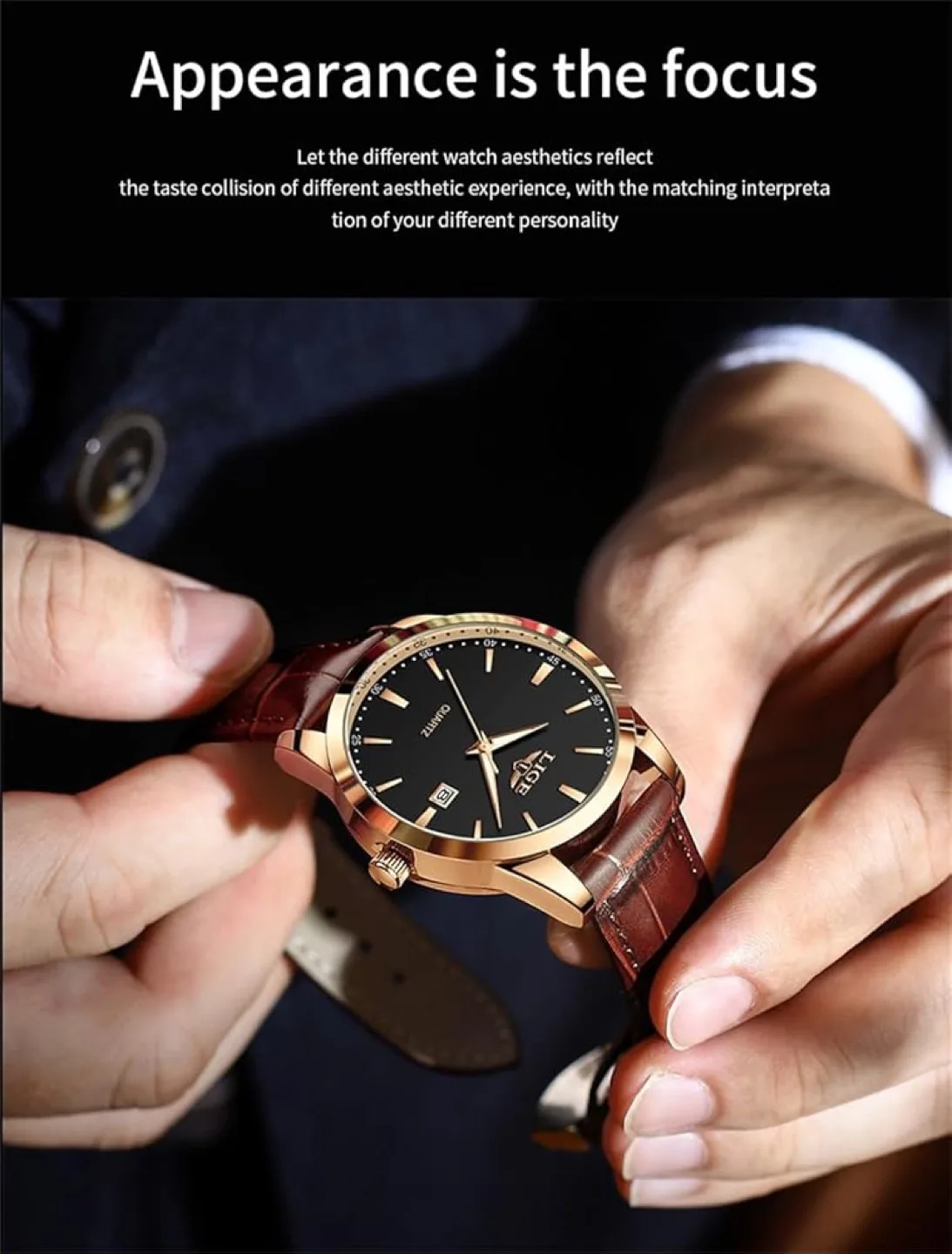 Men's LIGE Quartz Watch Brown Leather Band image indicator(2)