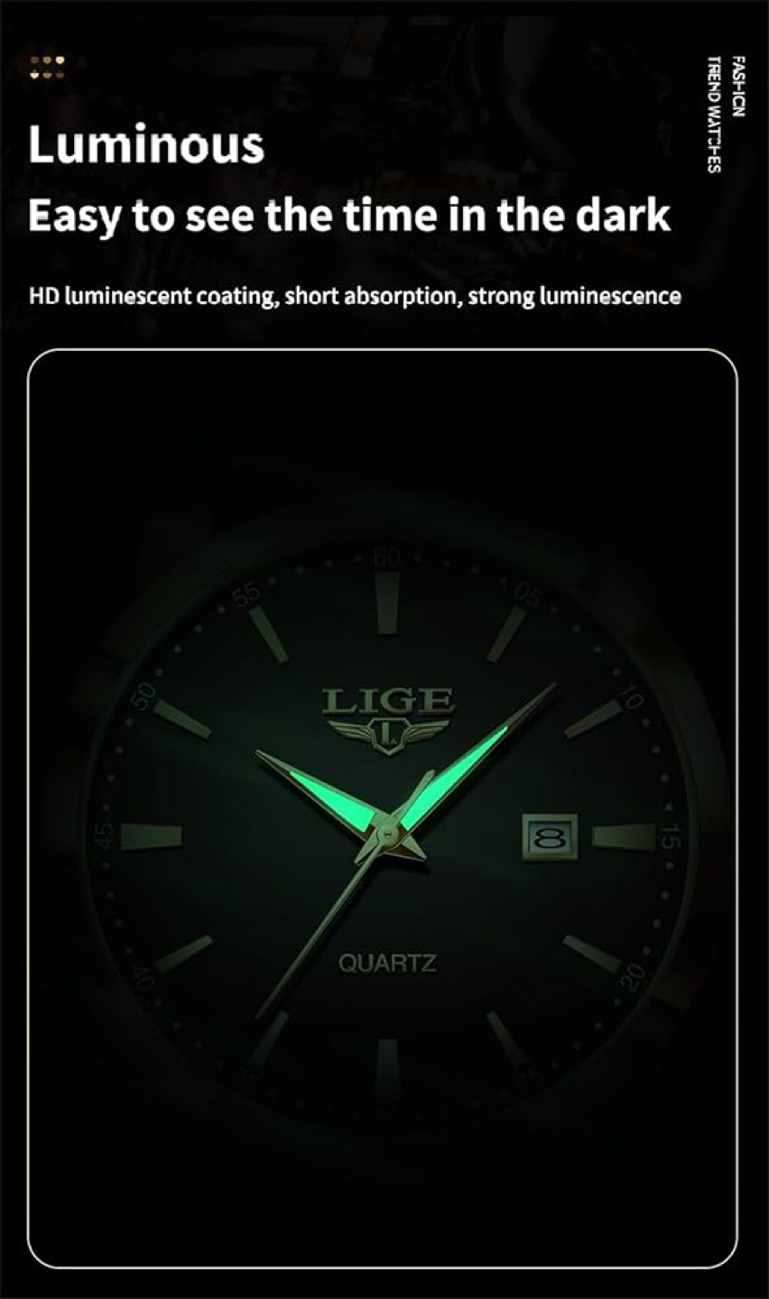Men's LIGE Quartz Watch Brown Leather Band - photo 5