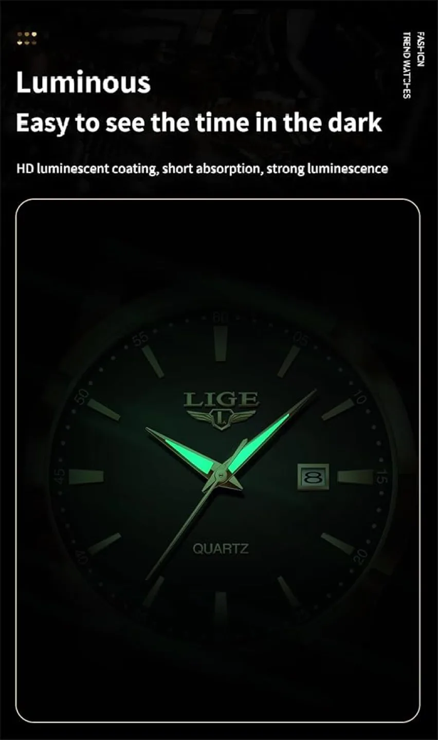 Men's LIGE Quartz Watch Brown Leather Band image indicator(5)