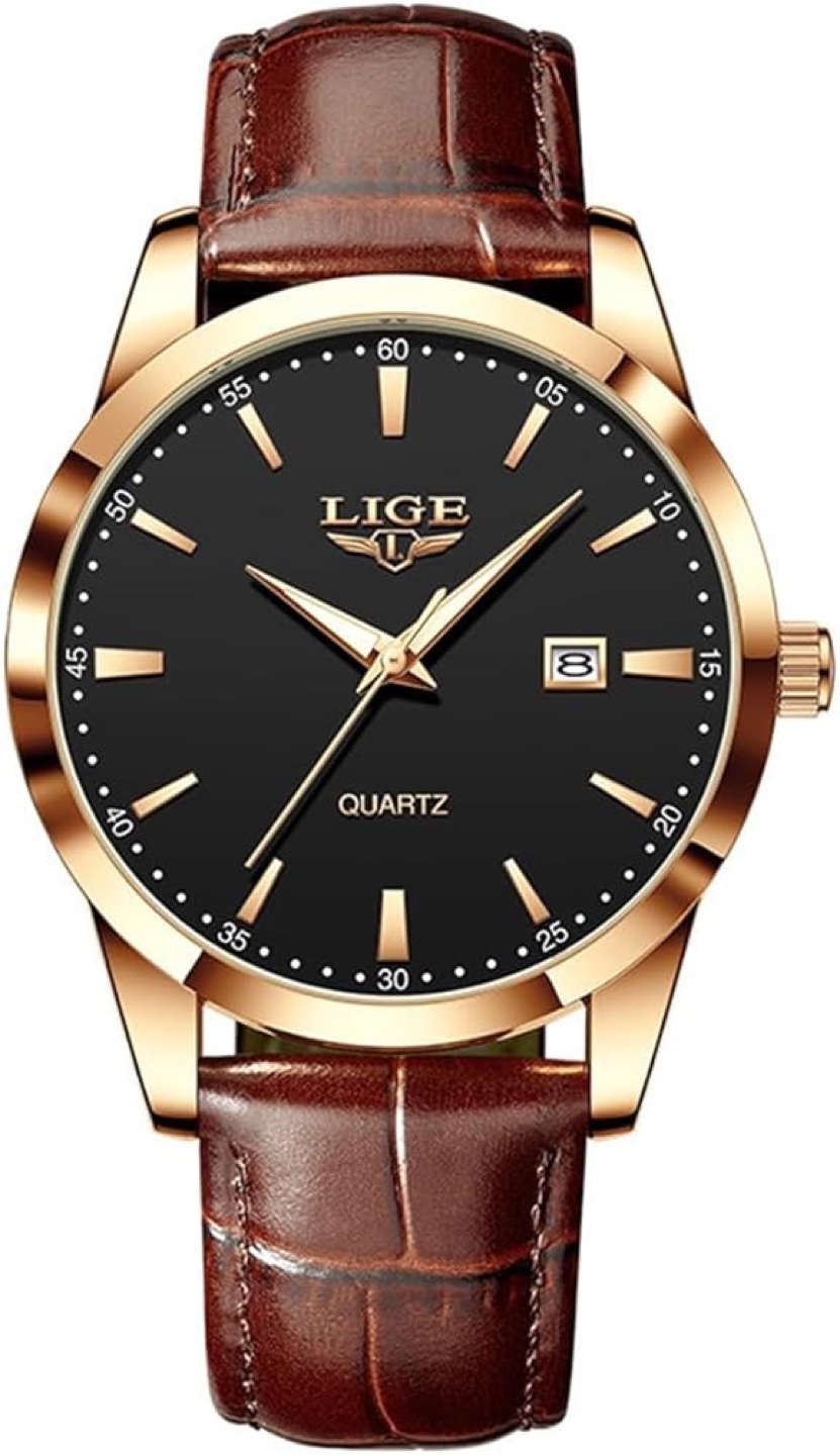 Men's LIGE Quartz Watch Brown Leather Band