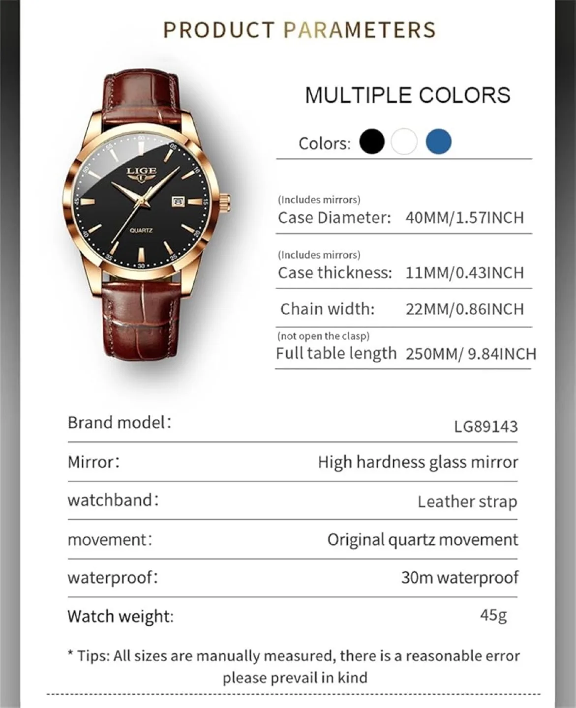 Men's LIGE Quartz Watch Brown Leather Band image indicator(7)