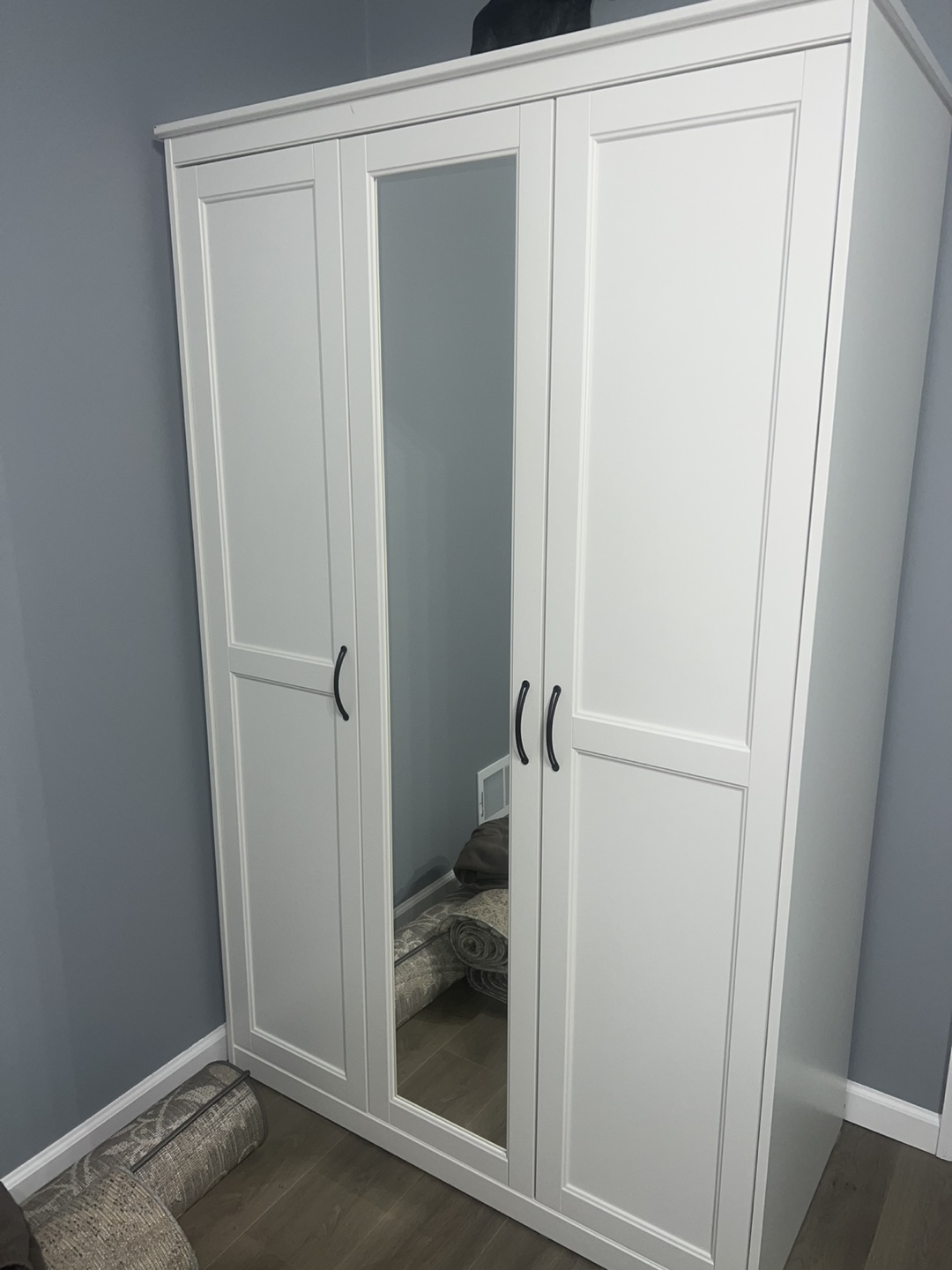White Wooden Armoire with Mirror