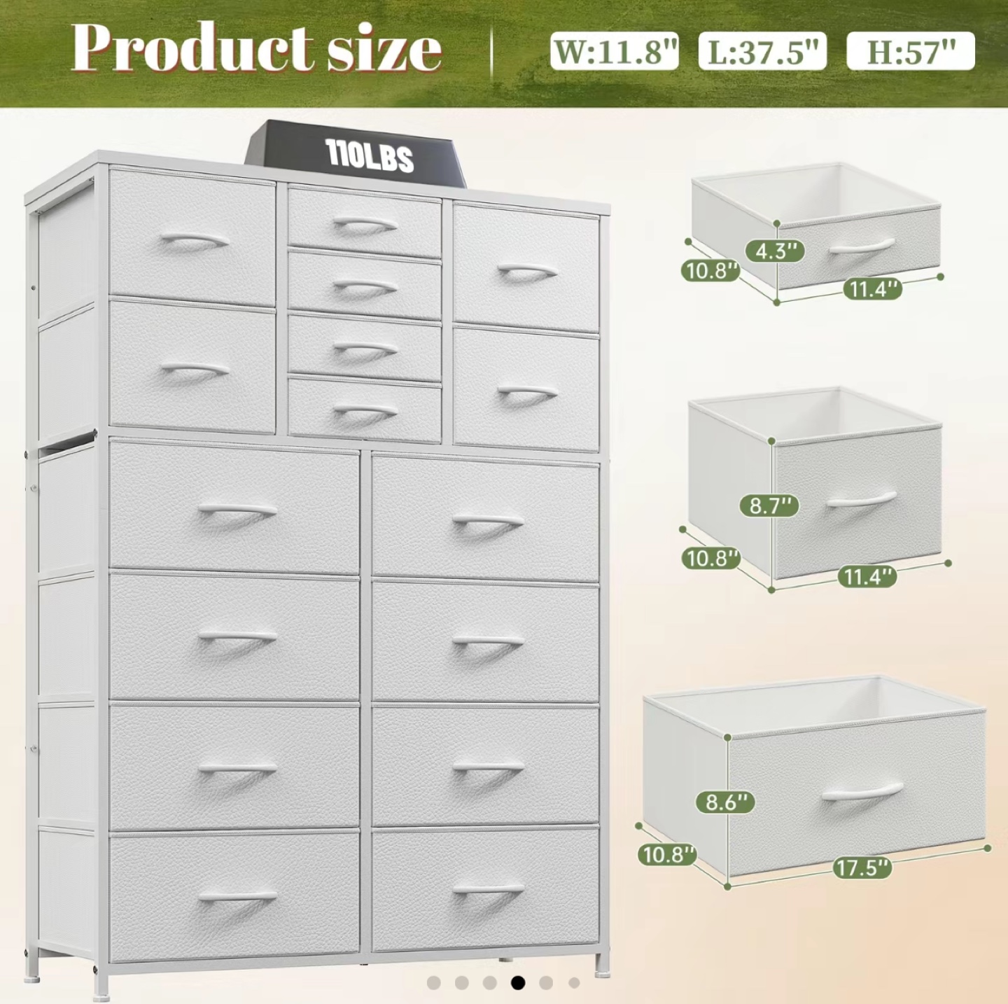 110LBS White 15-Drawer Metal Chest of Drawers