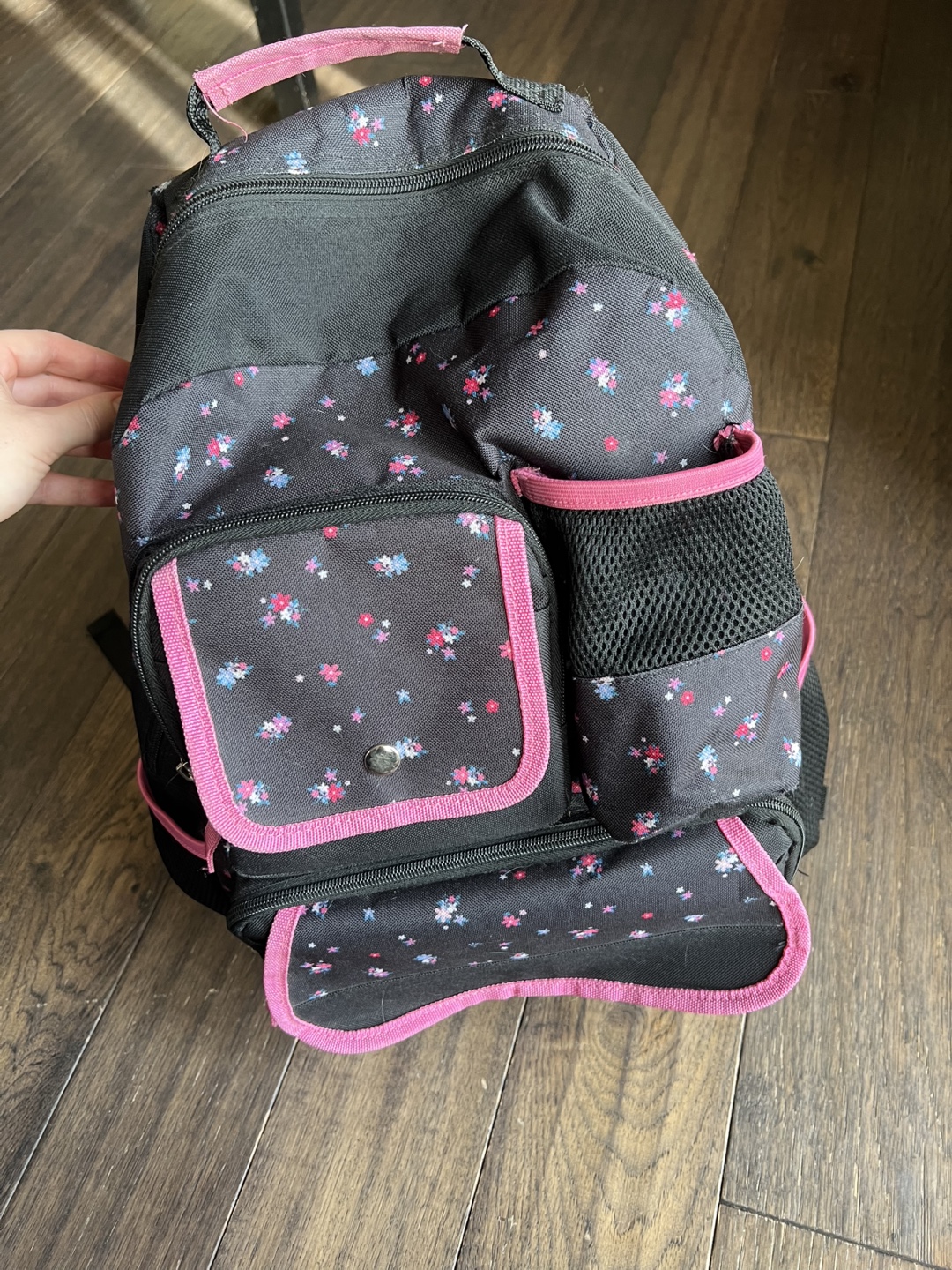 Girls' Floral Backpack - Black and Pink
