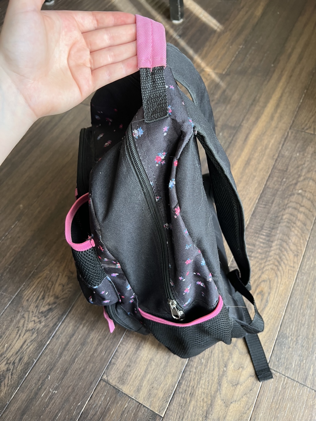 Girls' Floral Backpack - Black and Pink - photo 3