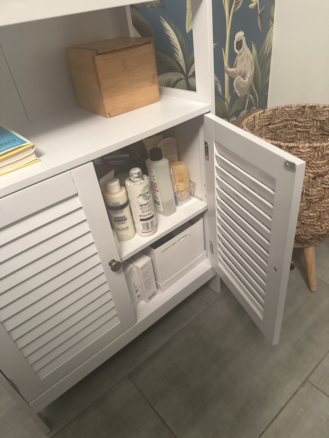 White Bathroom Cabinet with Louvered Doors - photo 2