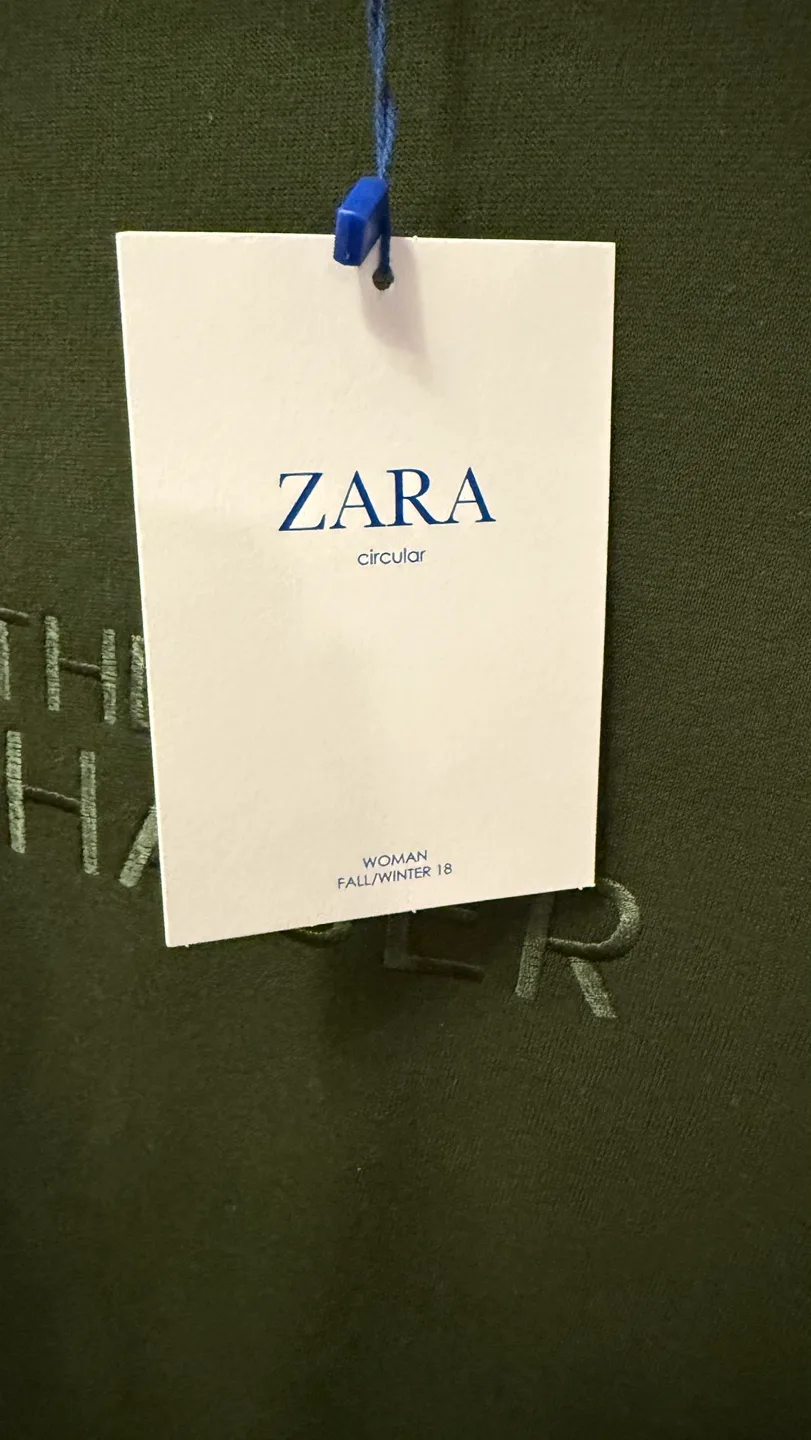 Zara Olive Green The Art Chaser Cropped T-Shirt Size L image indicator(2)