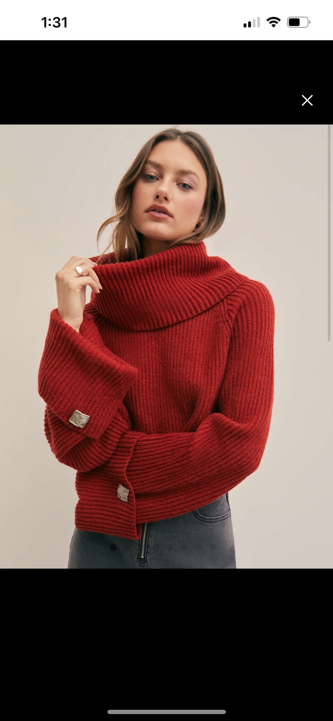 Red Cropped Turtleneck Sweater