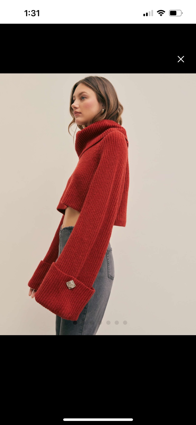 Red Cropped Turtleneck Sweater - photo 2