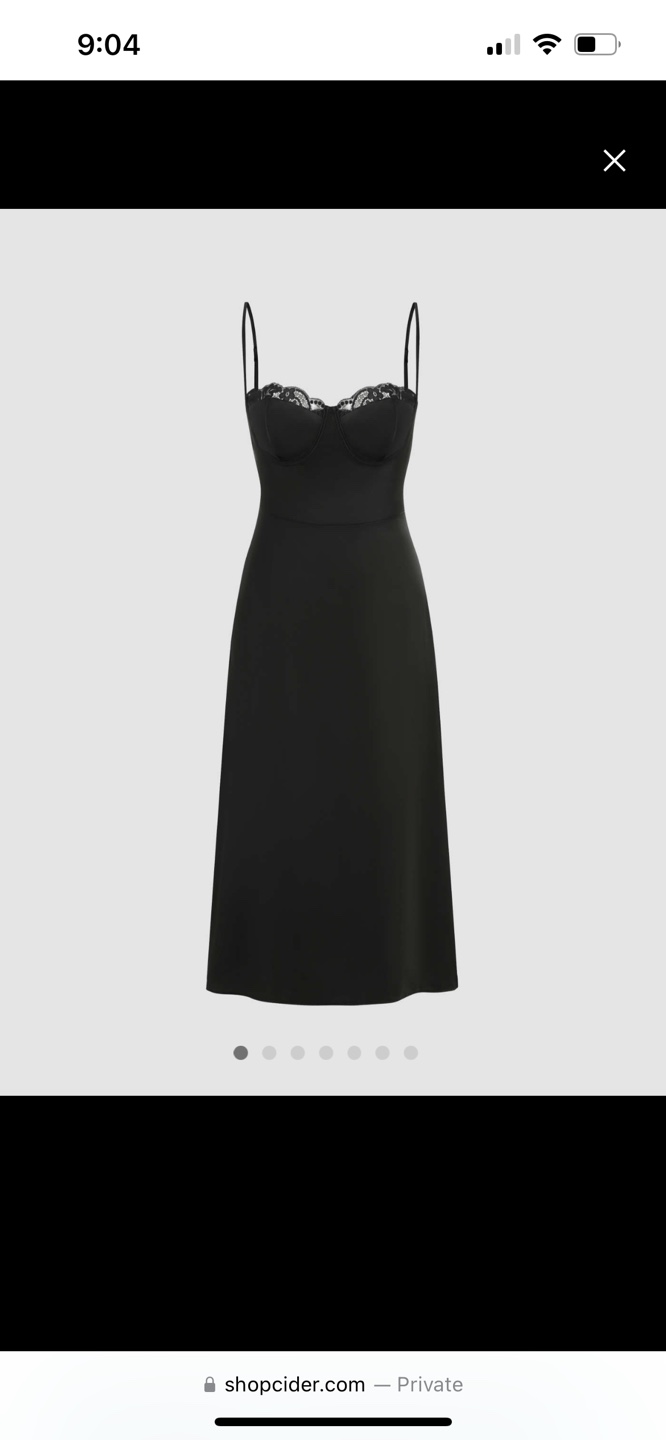 Black Satin Midi Slip Dress with Lace Detail - photo 3