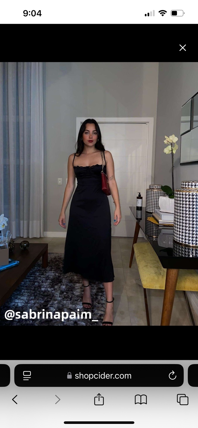 Black Satin Midi Slip Dress with Lace Detail - photo 2