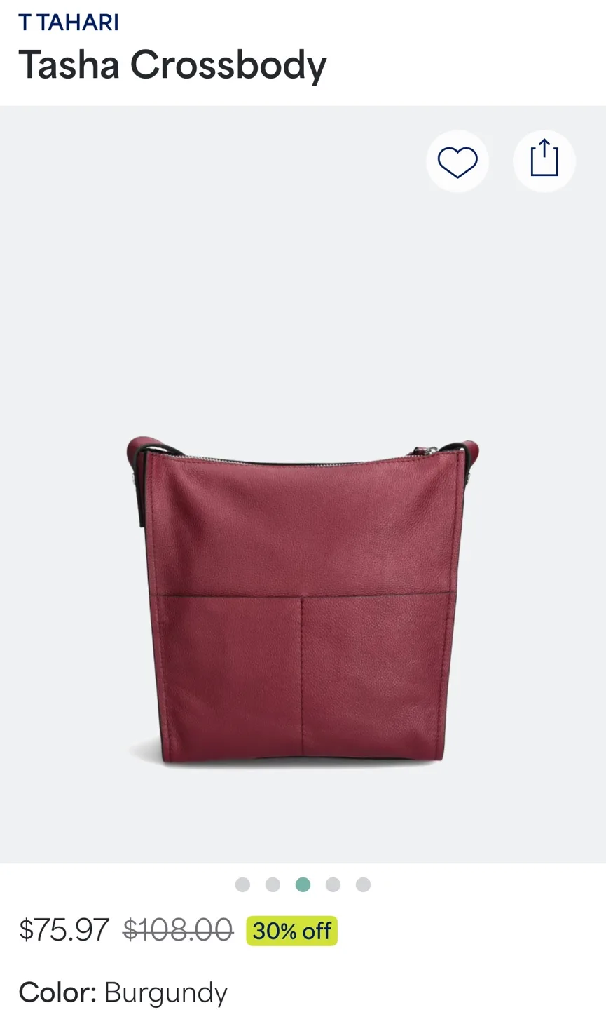 T Tahari “Tasha” Crossbody Leather Purse - Burgundy thumbnail
