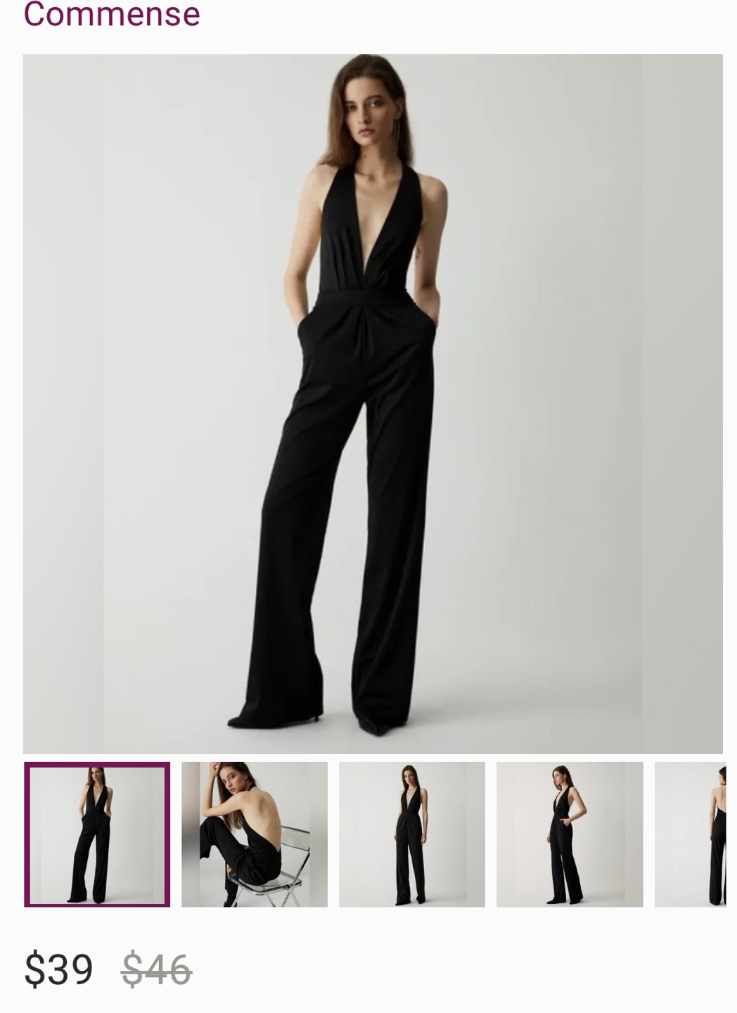 Commense Black Halter Neck Wide Leg Jumpsuit