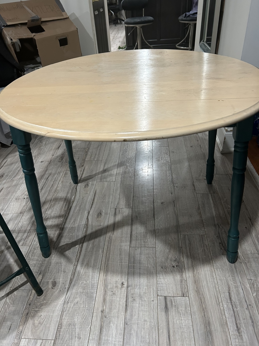 Round Drop-Leaf Table with Teal Legs and foldable chair - photo 5