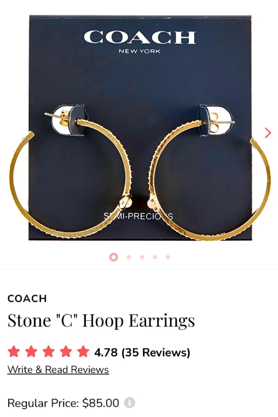 🍓 REG $120 COACH Rose Quartz Gold Hoop Earrings w/dust bag image indicator(2)