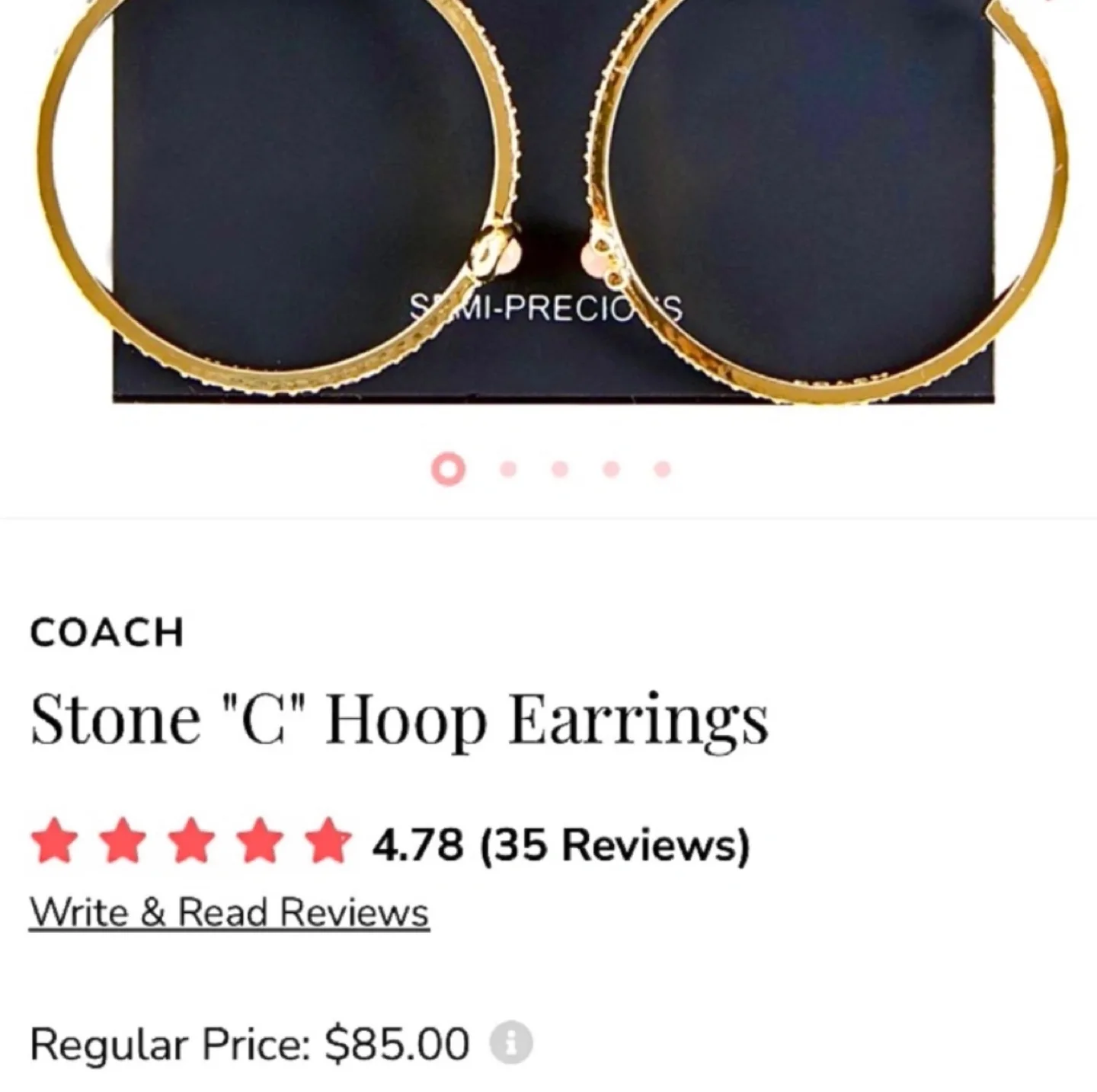 🍓 REG $120 COACH Rose Quartz Gold Hoop Earrings w/dust bag image indicator(4)