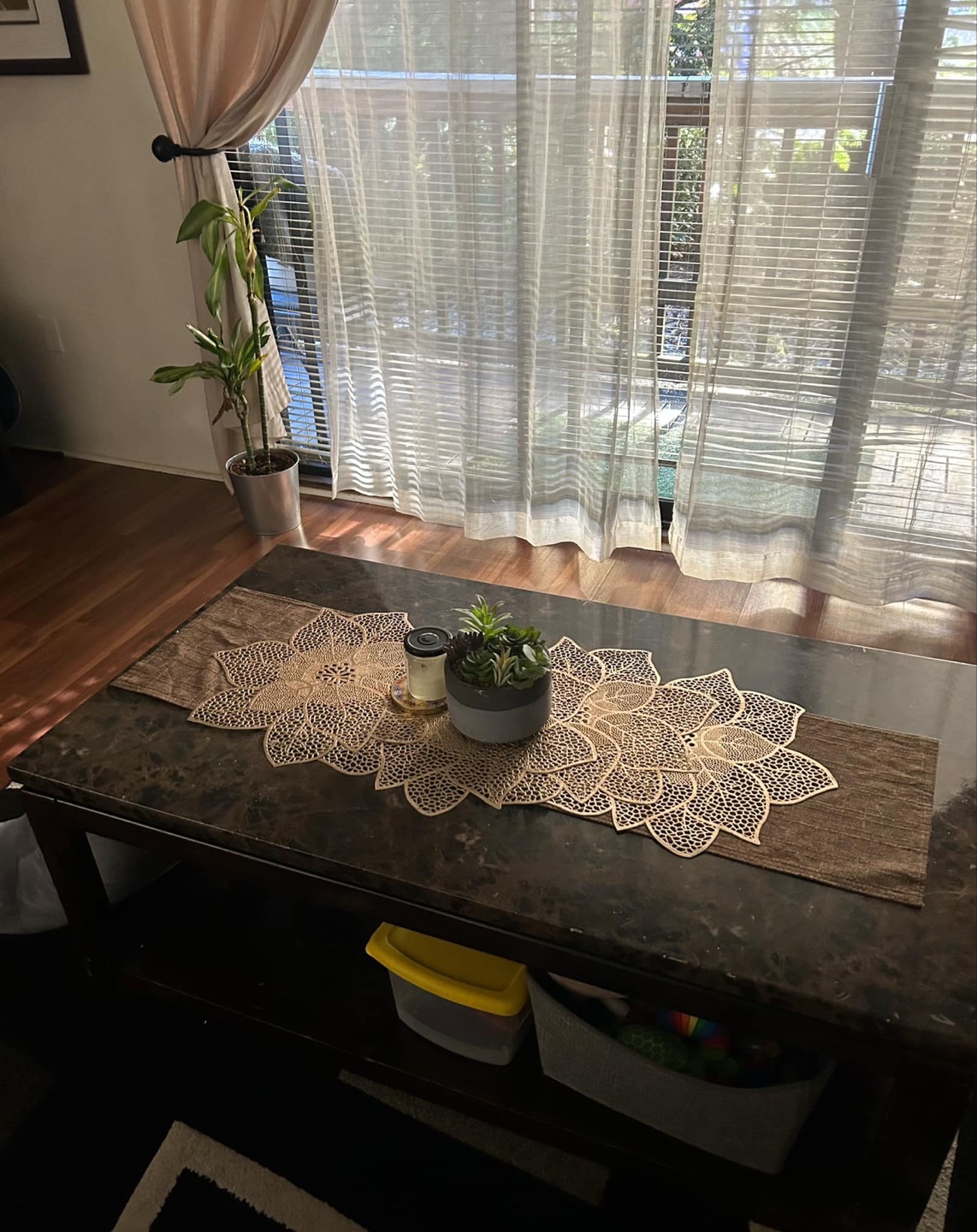 Dark Brown Marble-Top Coffee Table with Storage - photo 2