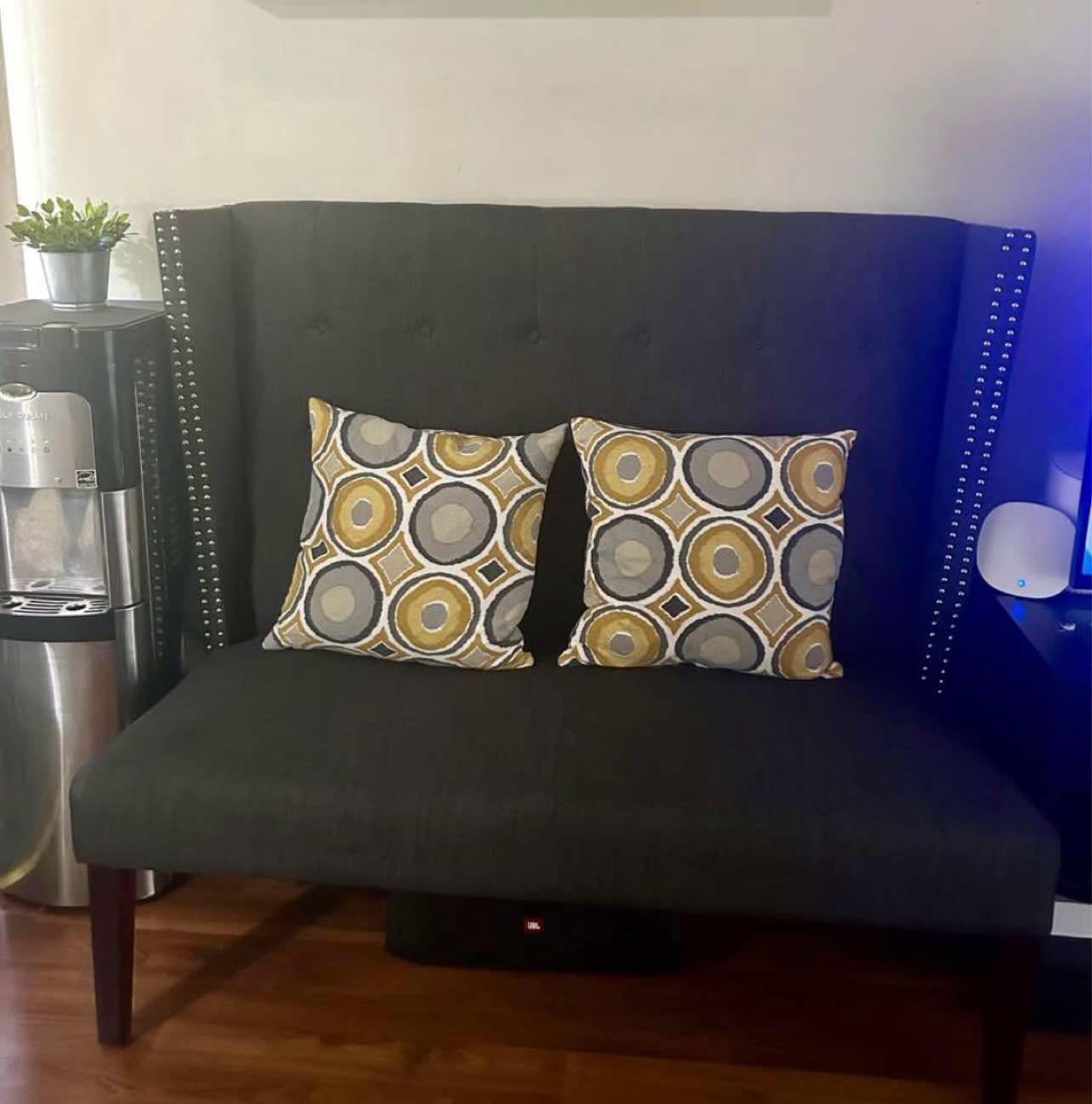 Dark Grey Upholstered High-Back Bench - photo 2