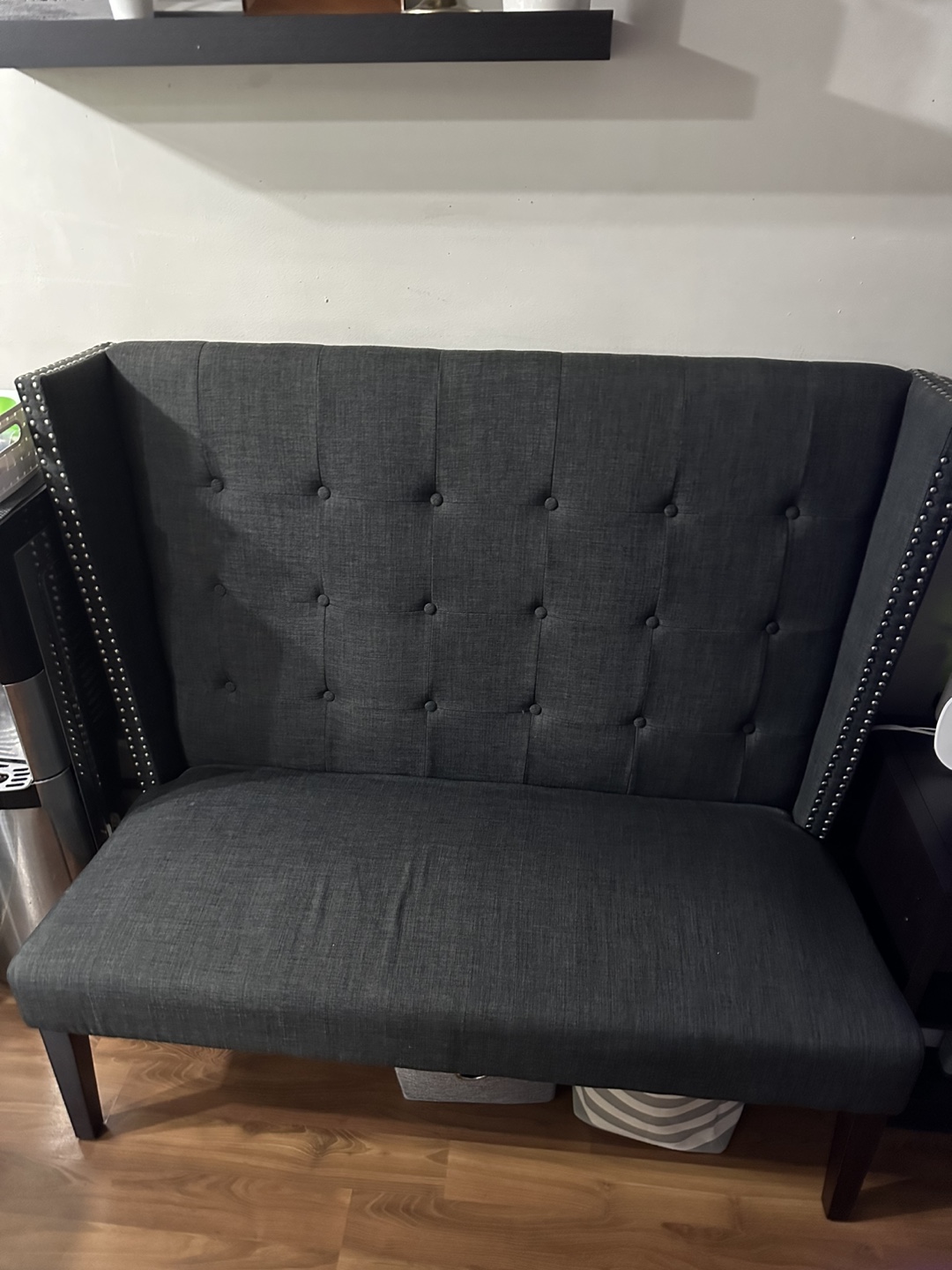 Dark Grey Upholstered High-Back Bench