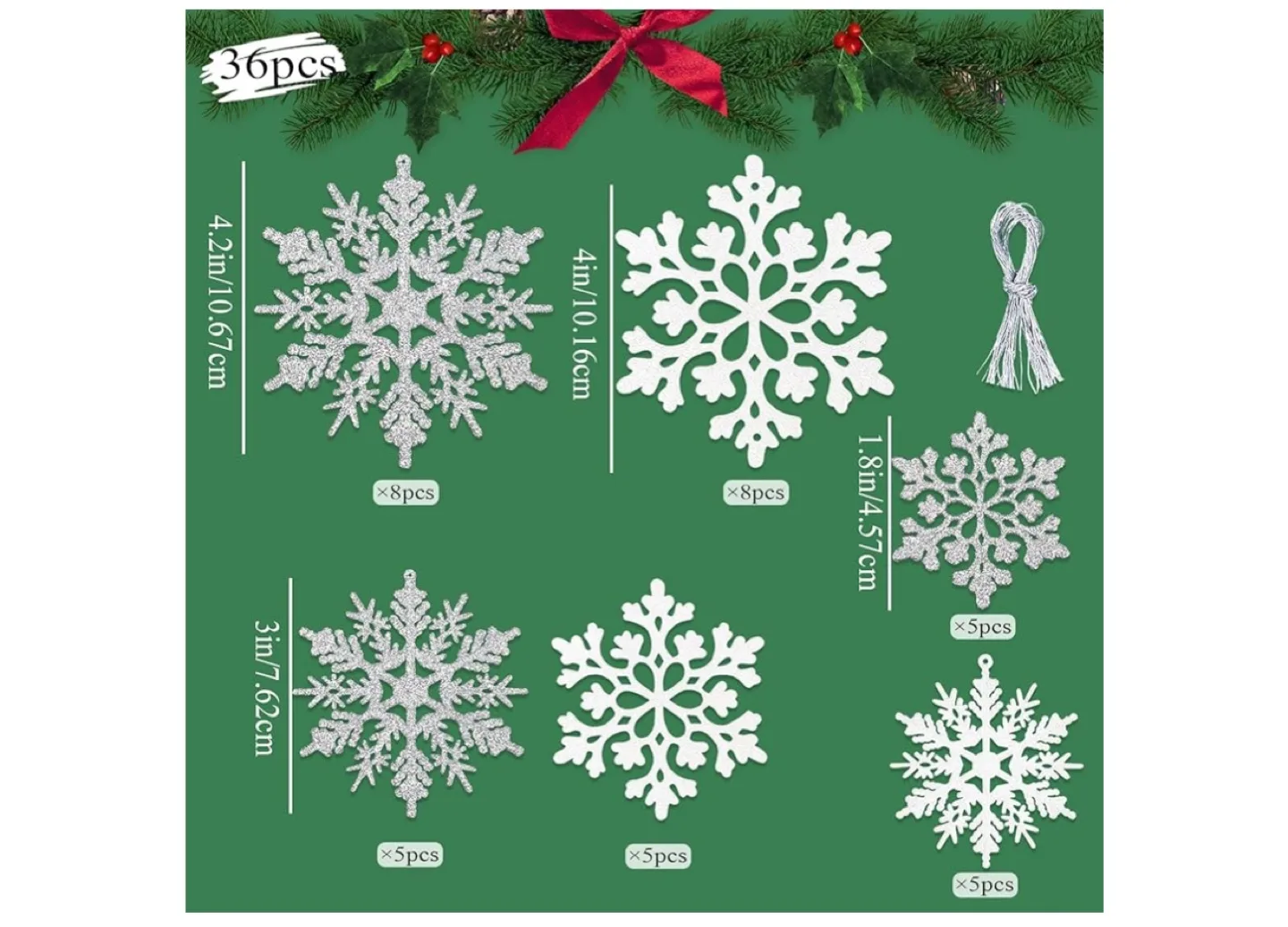 36pcs Glitter Snowflake Christmas Ornaments- Glow in the Dark image indicator(3)