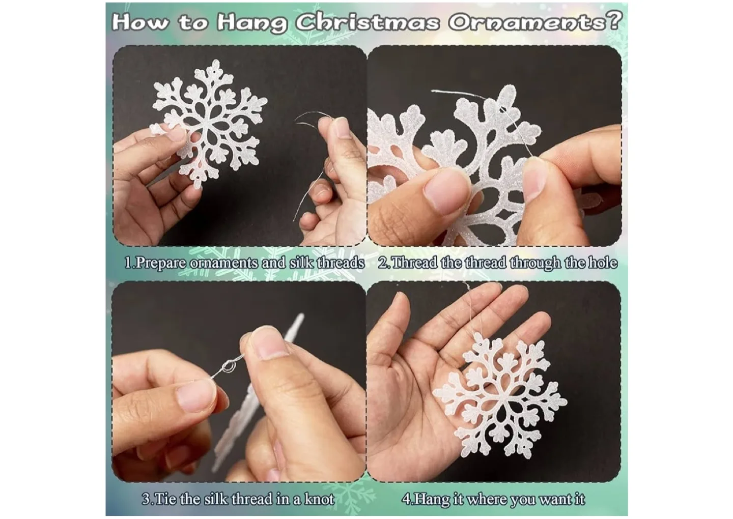 36pcs Glitter Snowflake Christmas Ornaments- Glow in the Dark image indicator(4)