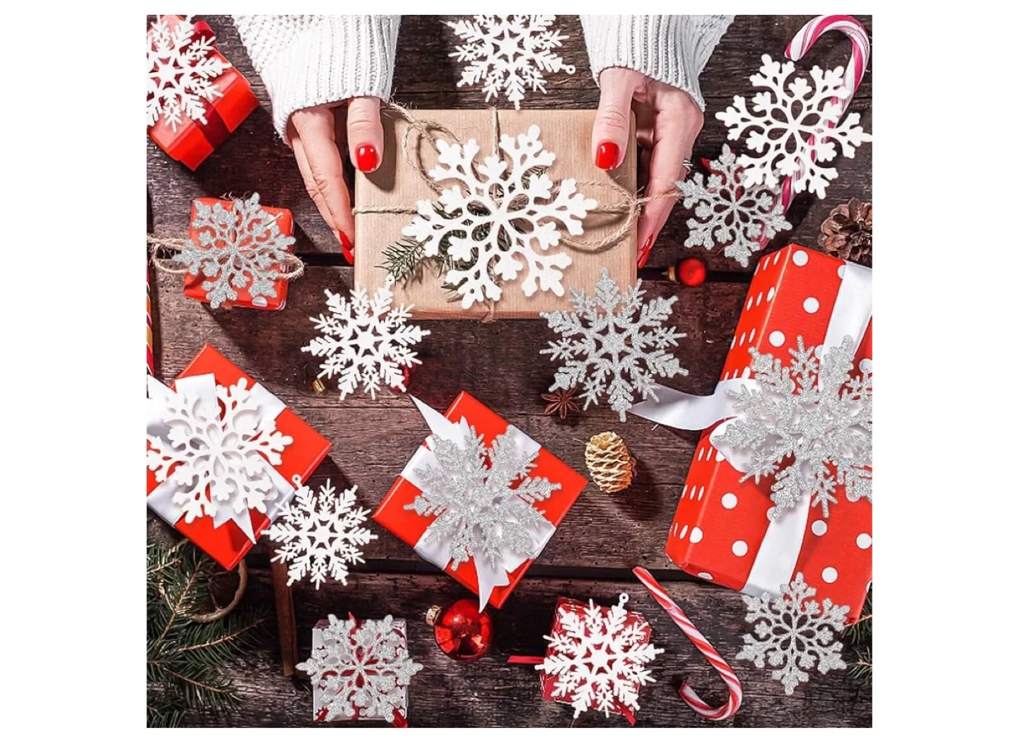 36pcs Glitter Snowflake Christmas Ornaments- Glow in the Dark image indicator(2)