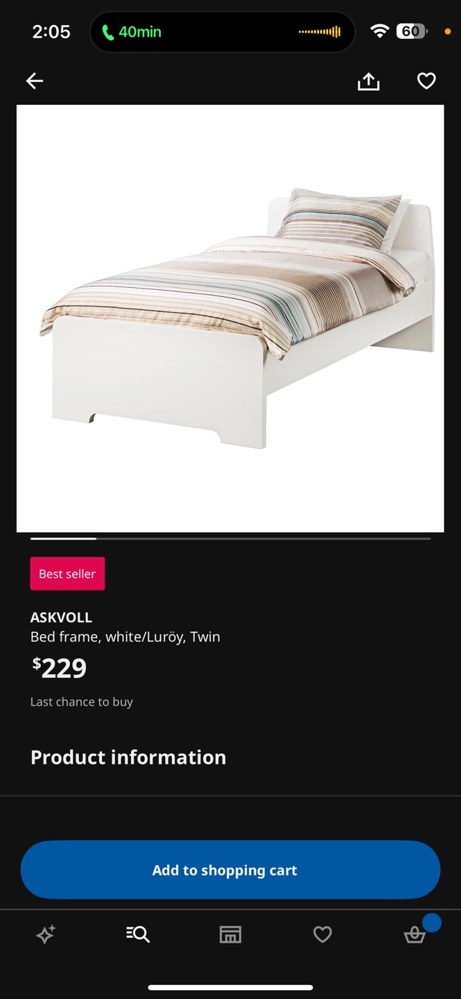 IKEA ASKVOLL Twin Bed Frame - White - photo 3