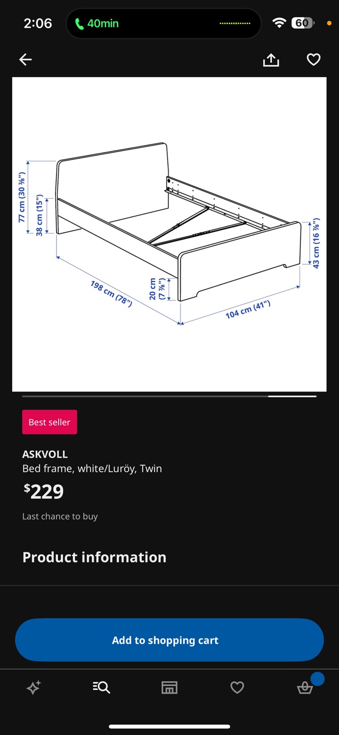 IKEA ASKVOLL Twin Bed Frame - White - photo 2