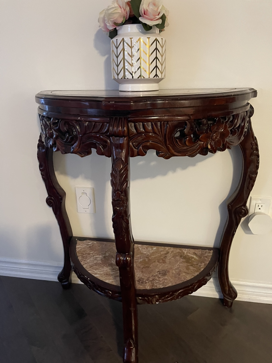 Ornate Wooden Half-Moon Console Table